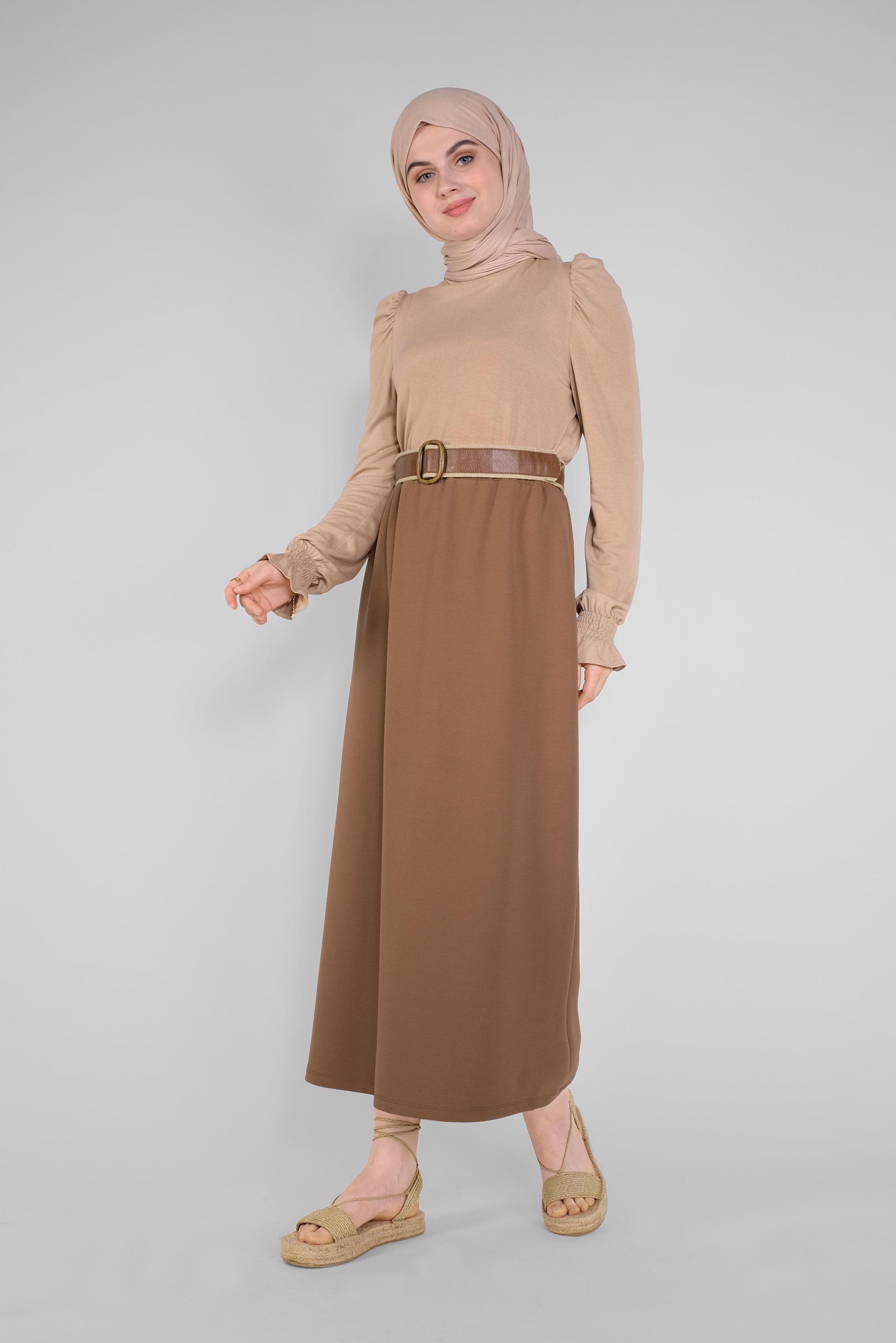 Tesettür giyim TABA BEL KISMI LASTİKLİ ETEK 60143