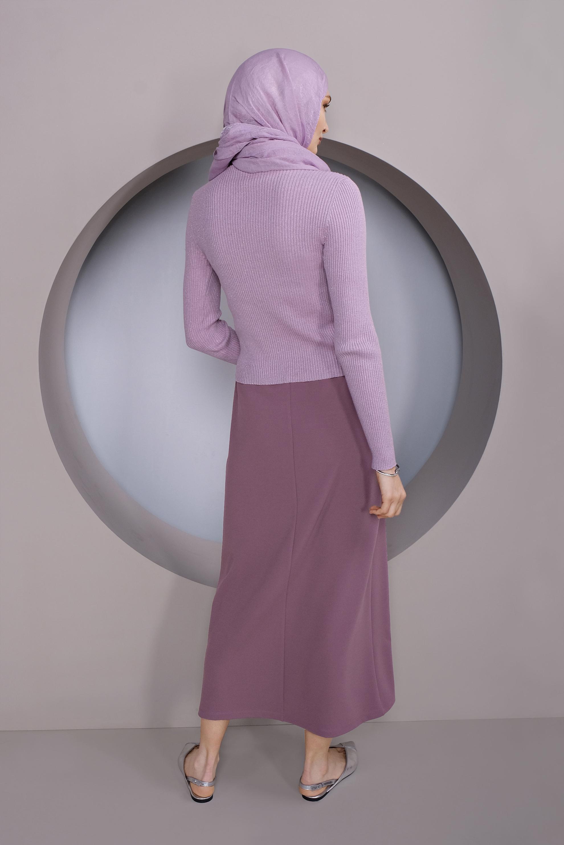 Tesettür giyim PEMBE BEL KISMI LASTİKLİ ETEK 60143