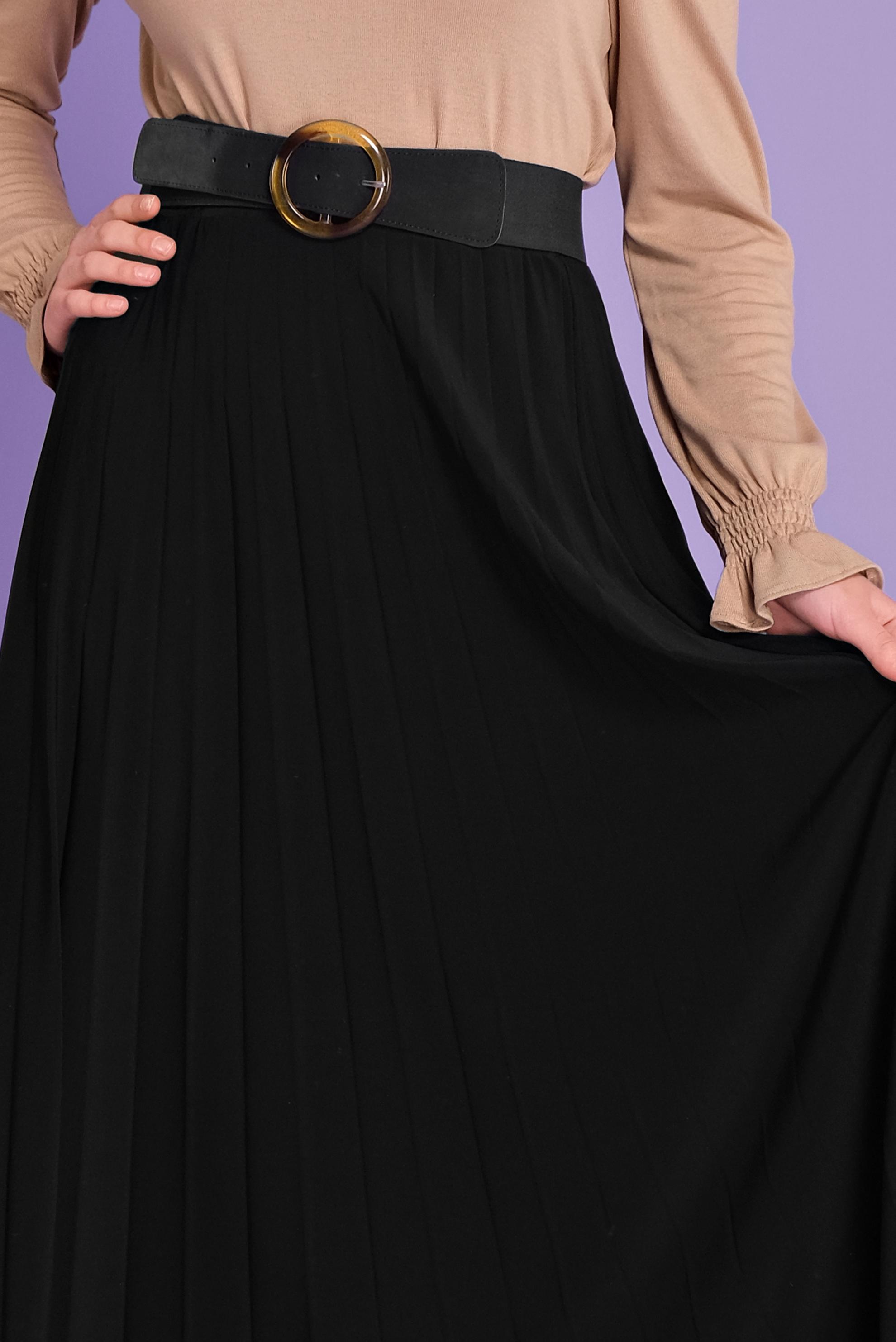 Tesettür giyim SİYAH BEL KISMI LASTİKLİ PİLİSELİ ETEK 60145