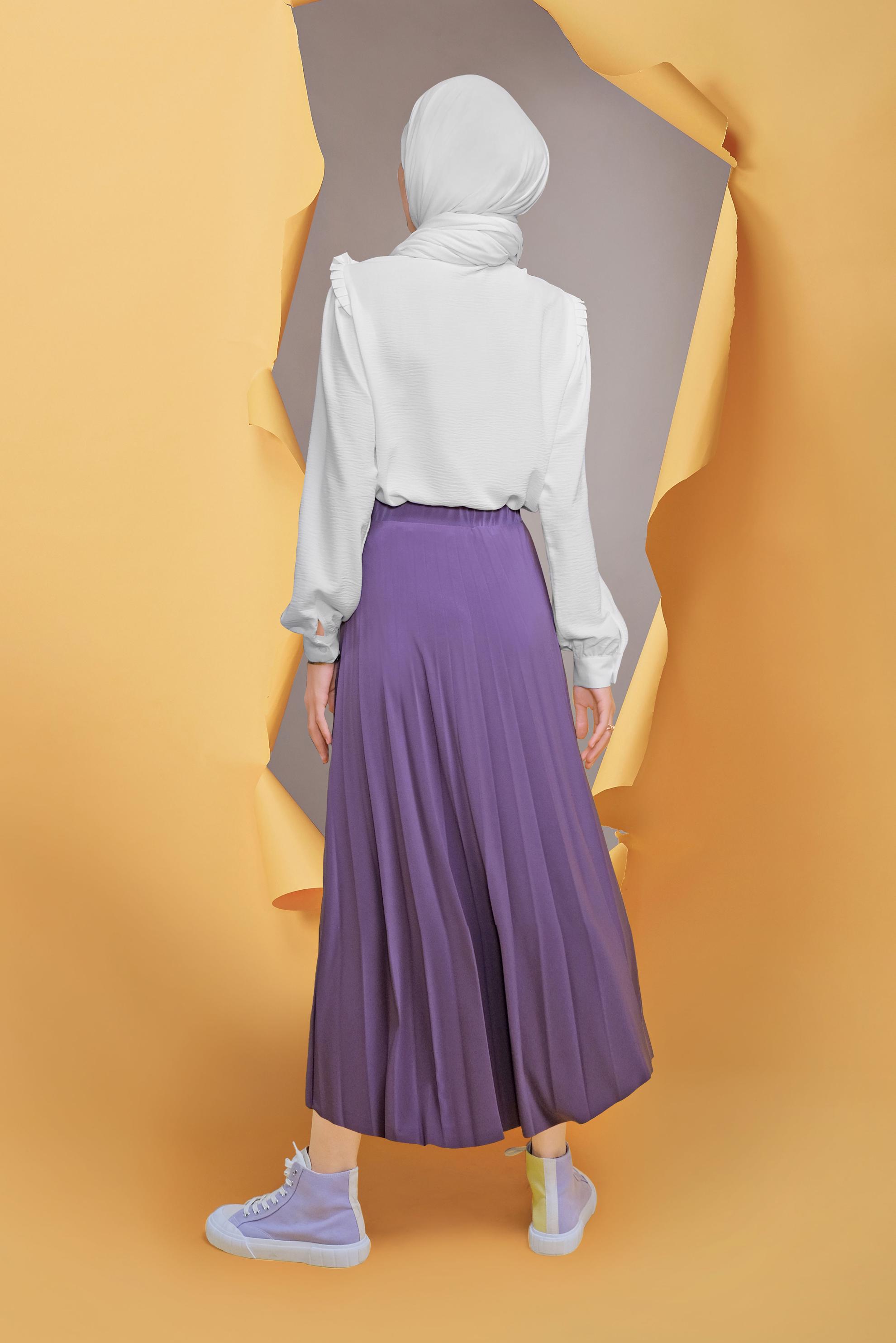 Tesettür giyim MOR BEL KISMI LASTİKLİ PİLİSELİ ETEK 60145
