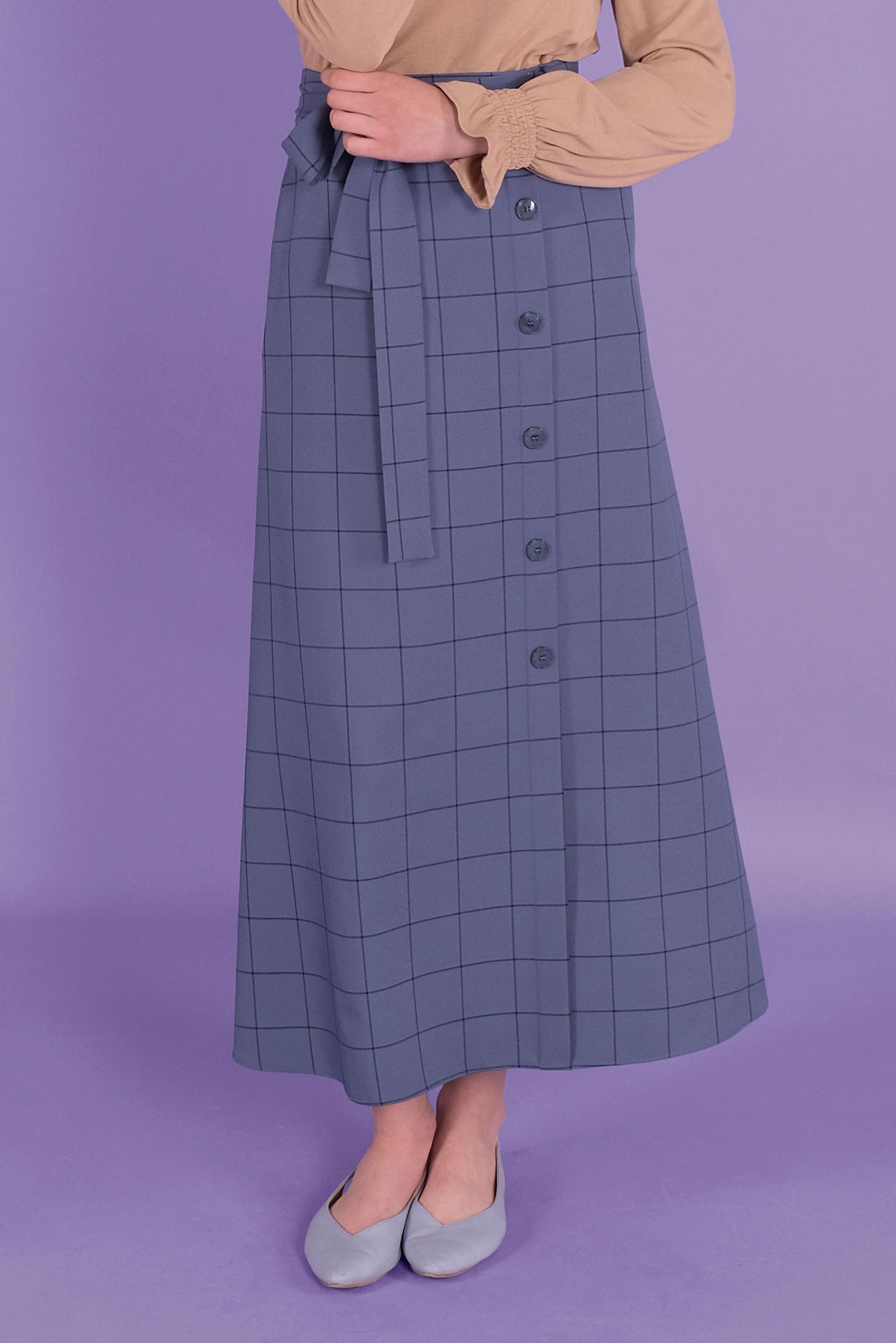 Tesettür giyim LACİVERT KARELİ DÜĞMELİ ETEK 60148 