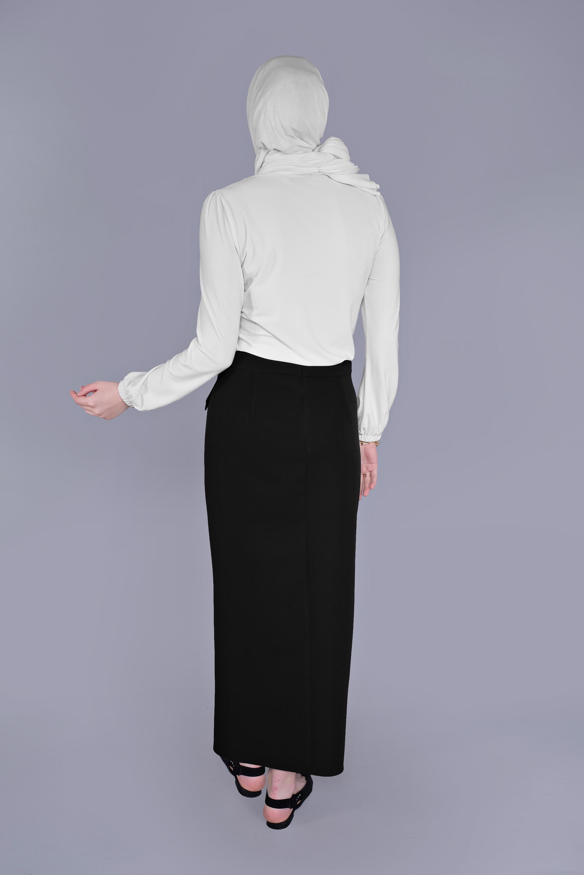 Tesettür giyim SİYAH ÇAPRAZ GÖNÜMLÜ KEMERLİ ETEK  60149 