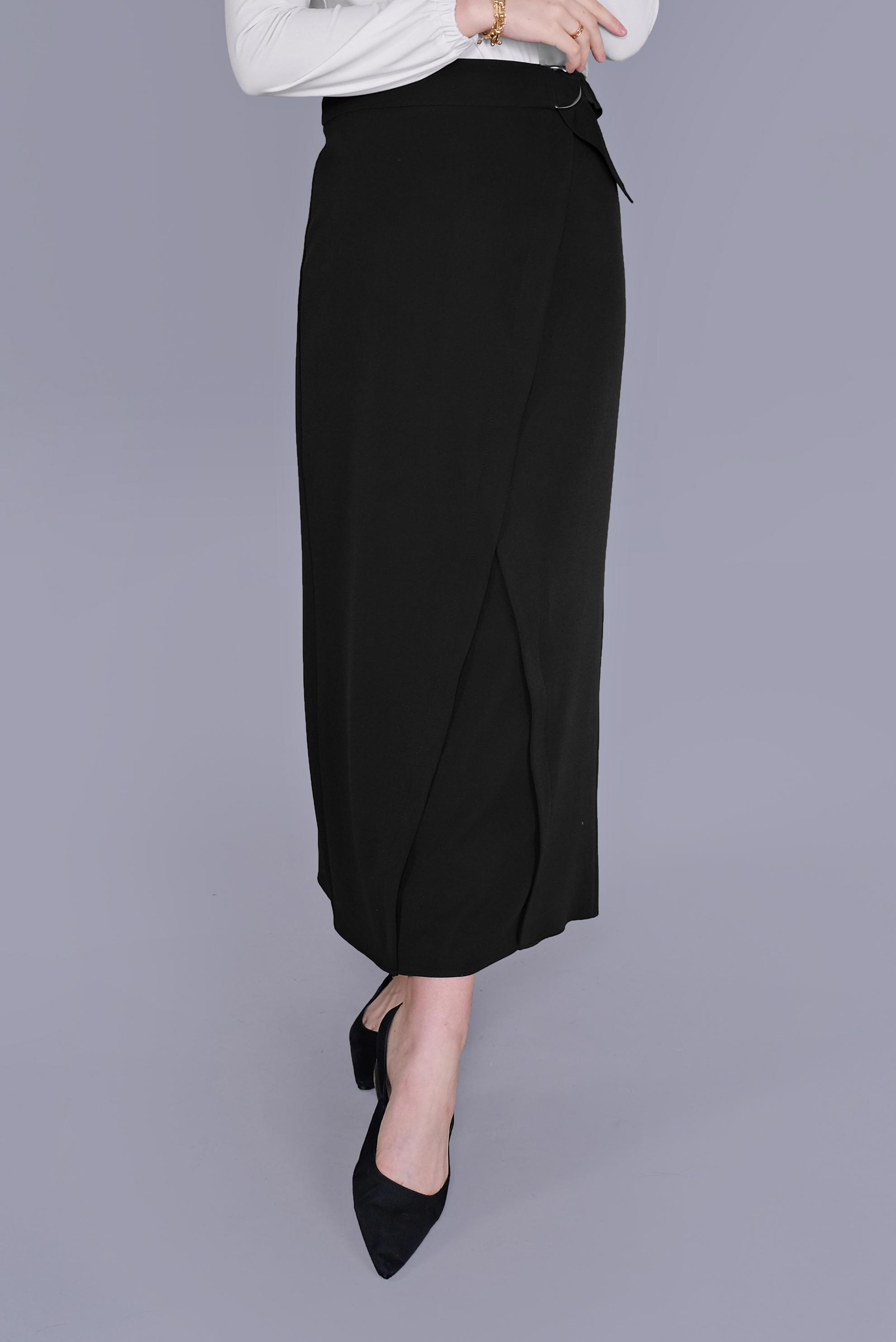 Tesettür giyim SİYAH ÇAPRAZ GÖNÜMLÜ KEMERLİ ETEK  60149 