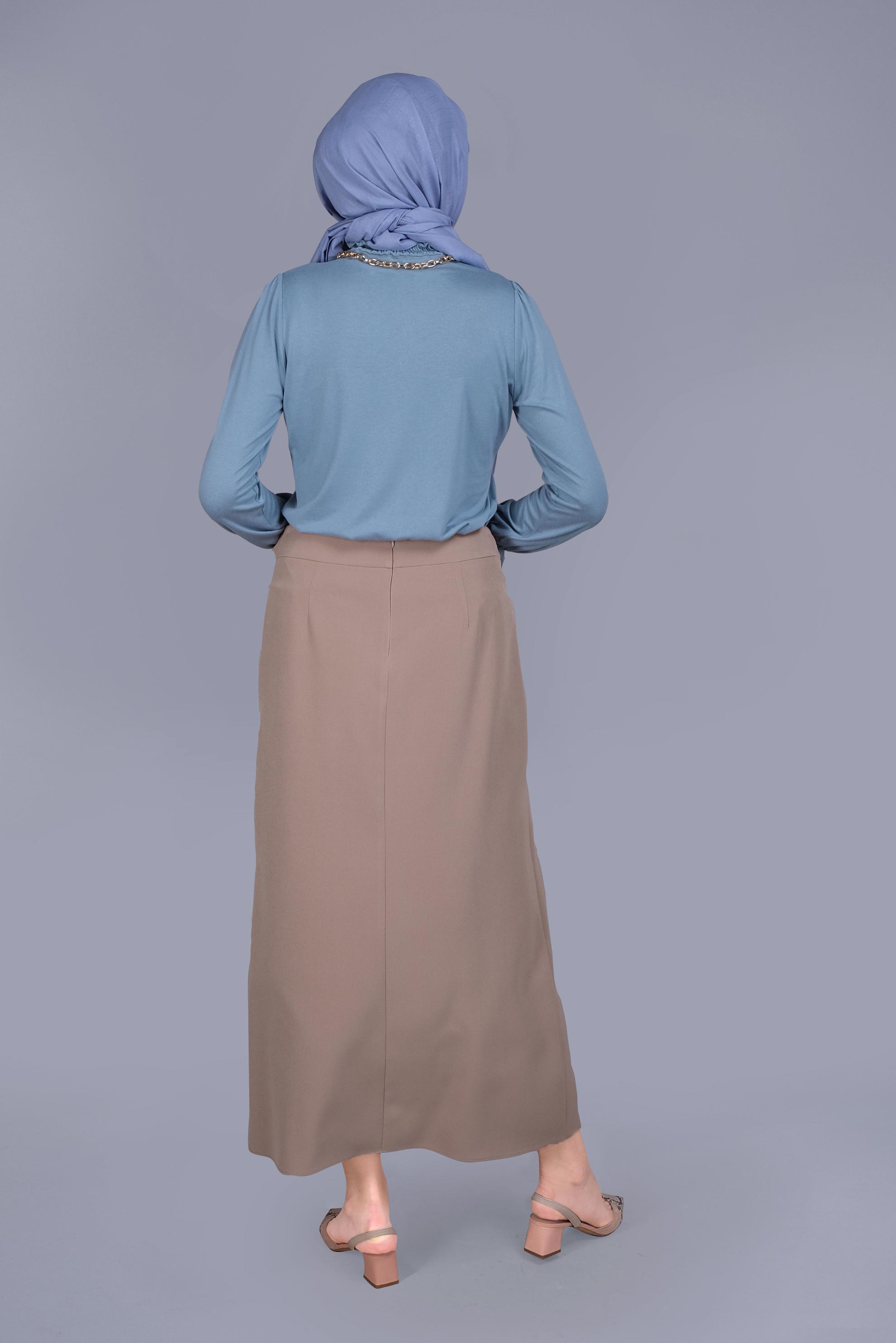 Tesettür giyim KAHVE ÇAPRAZ GÖNÜMLÜ KEMERLİ ETEK  60149 