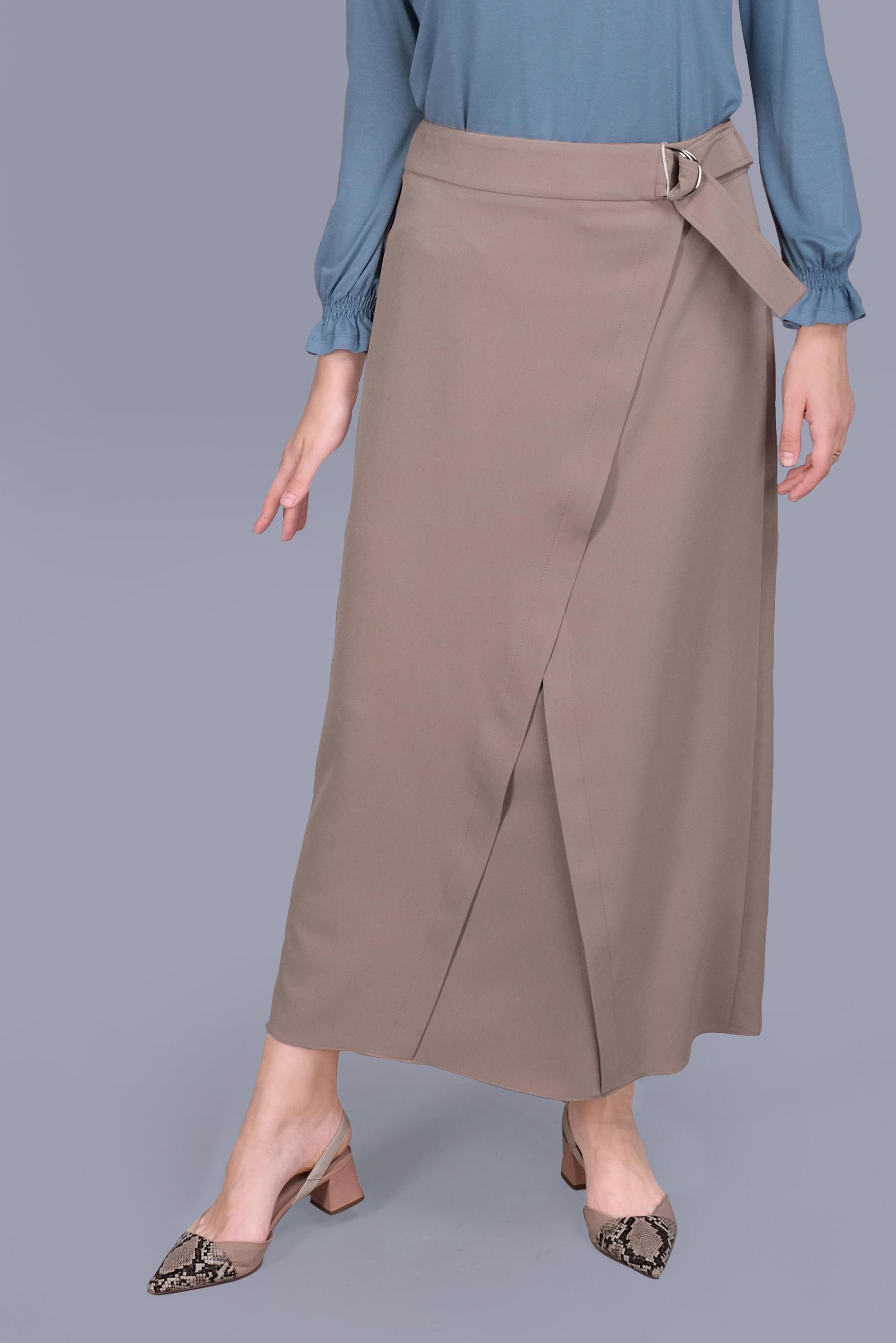 Tesettür giyim KAHVE ÇAPRAZ GÖNÜMLÜ KEMERLİ ETEK  60149 