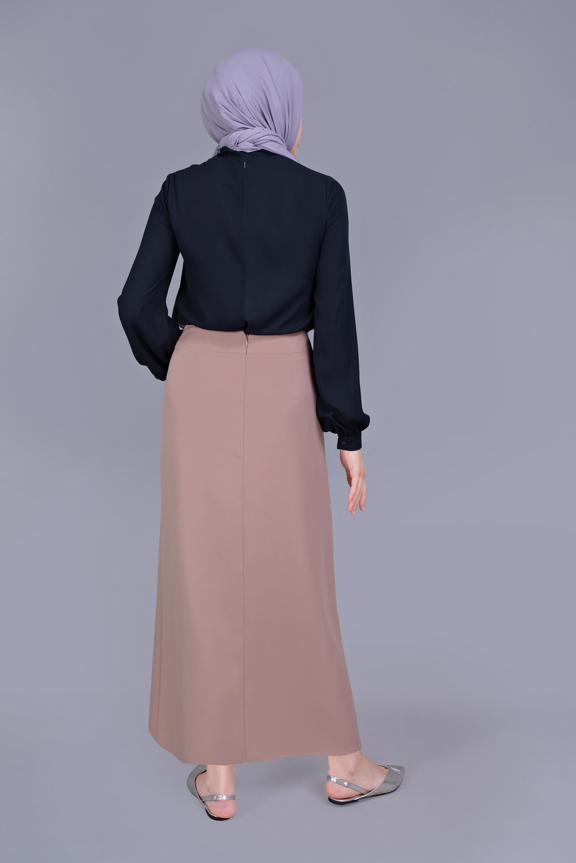 Tesettür giyim PUDRA ÇAPRAZ GÖNÜMLÜ KEMERLİ ETEK  60149 