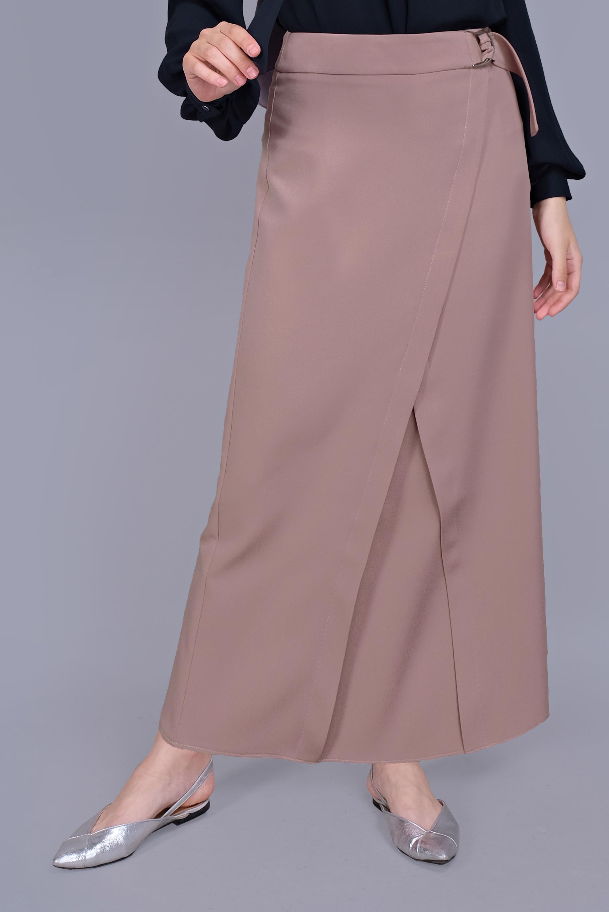 Tesettür giyim PUDRA ÇAPRAZ GÖNÜMLÜ KEMERLİ ETEK  60149 