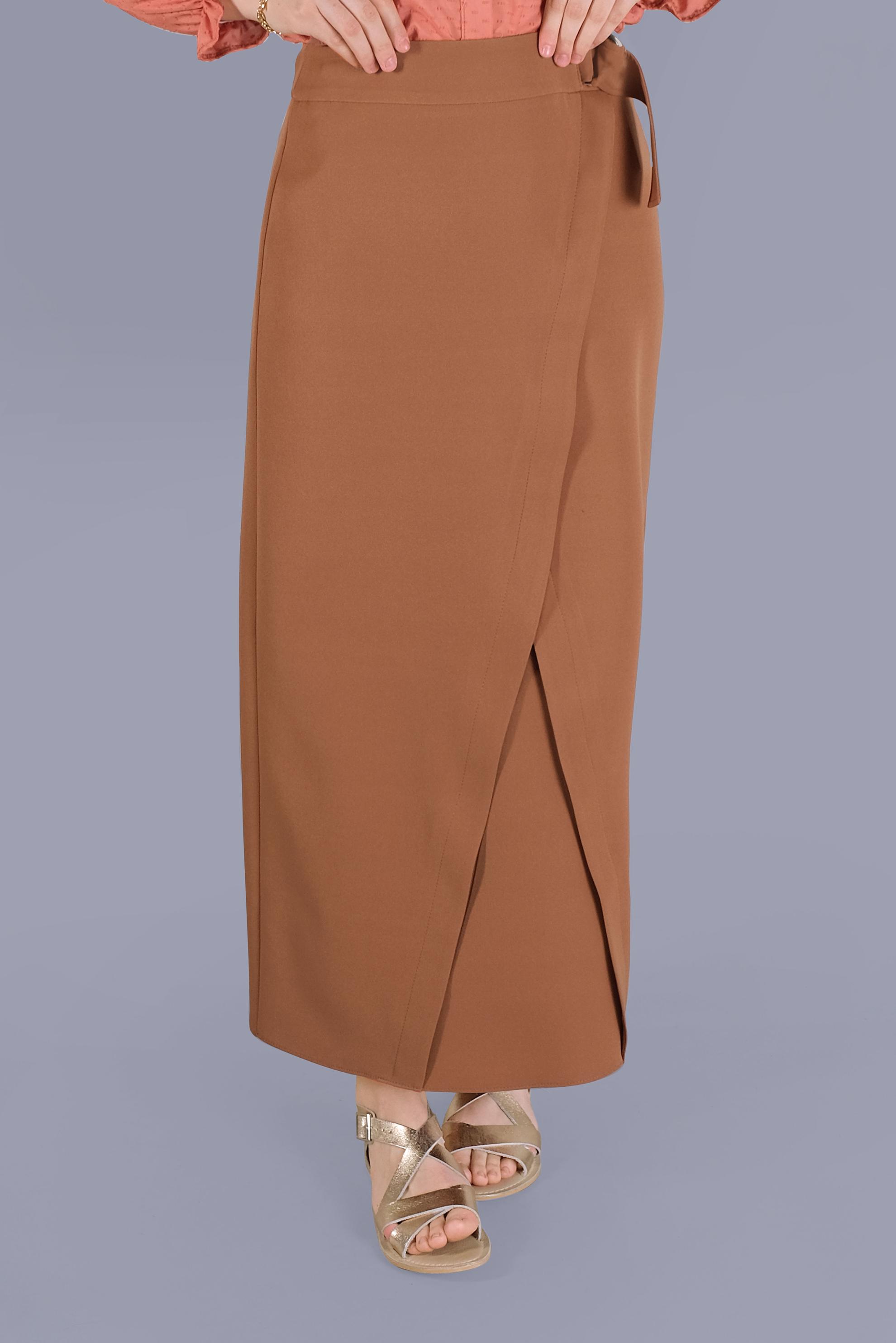 Tesettür giyim TABA ÇAPRAZ GÖNÜMLÜ KEMERLİ ETEK  60149 