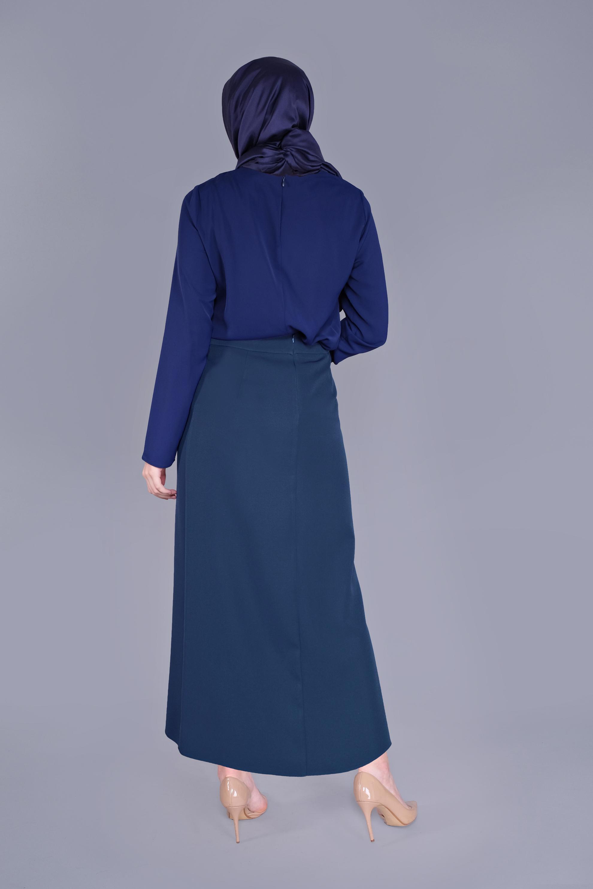 Tesettür giyim LACİVERT ÇAPRAZ GÖNÜMLÜ KEMERLİ ETEK  60149 