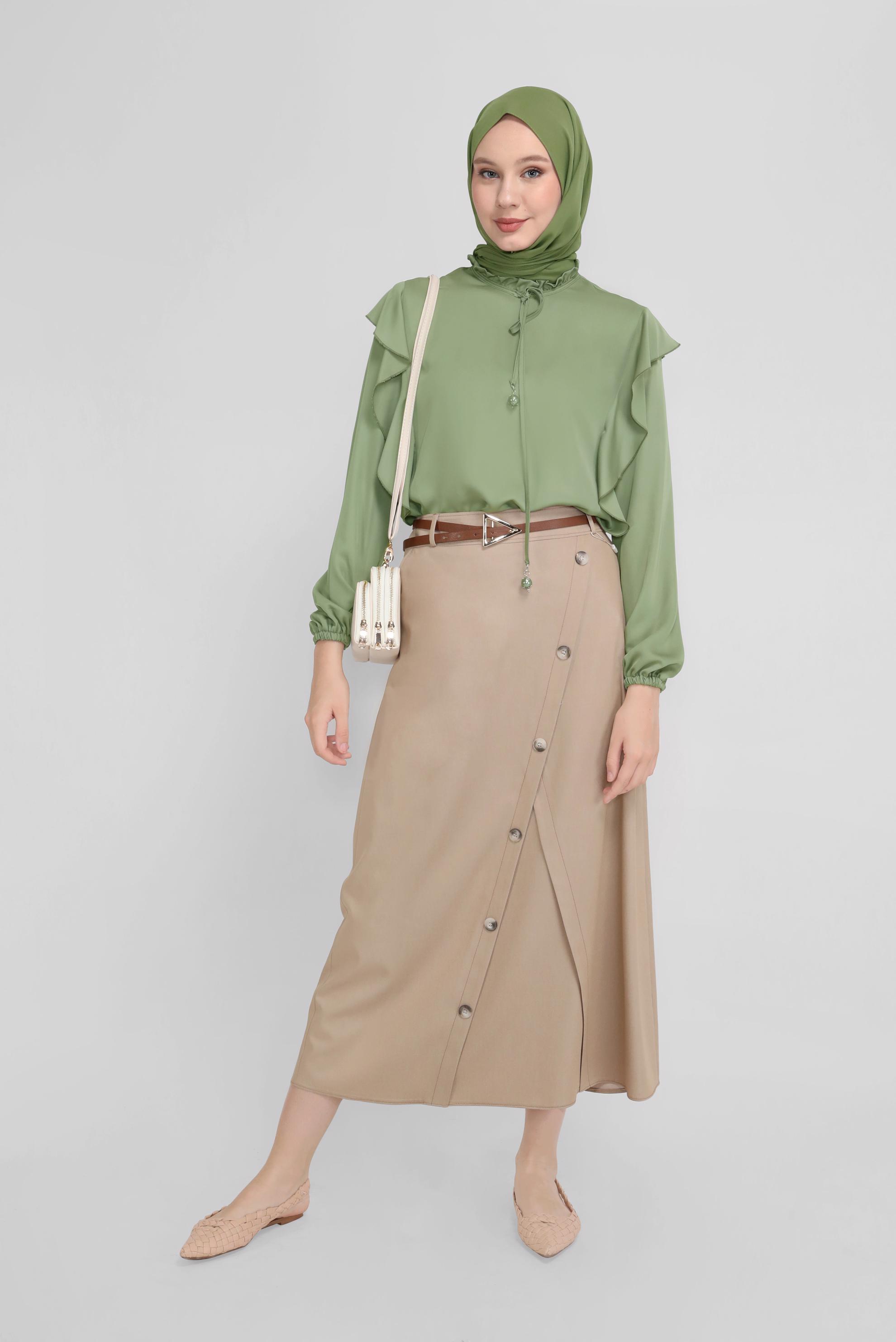 Tesettür giyim KAHVE DÜĞME DETAYLI ETEK 60150