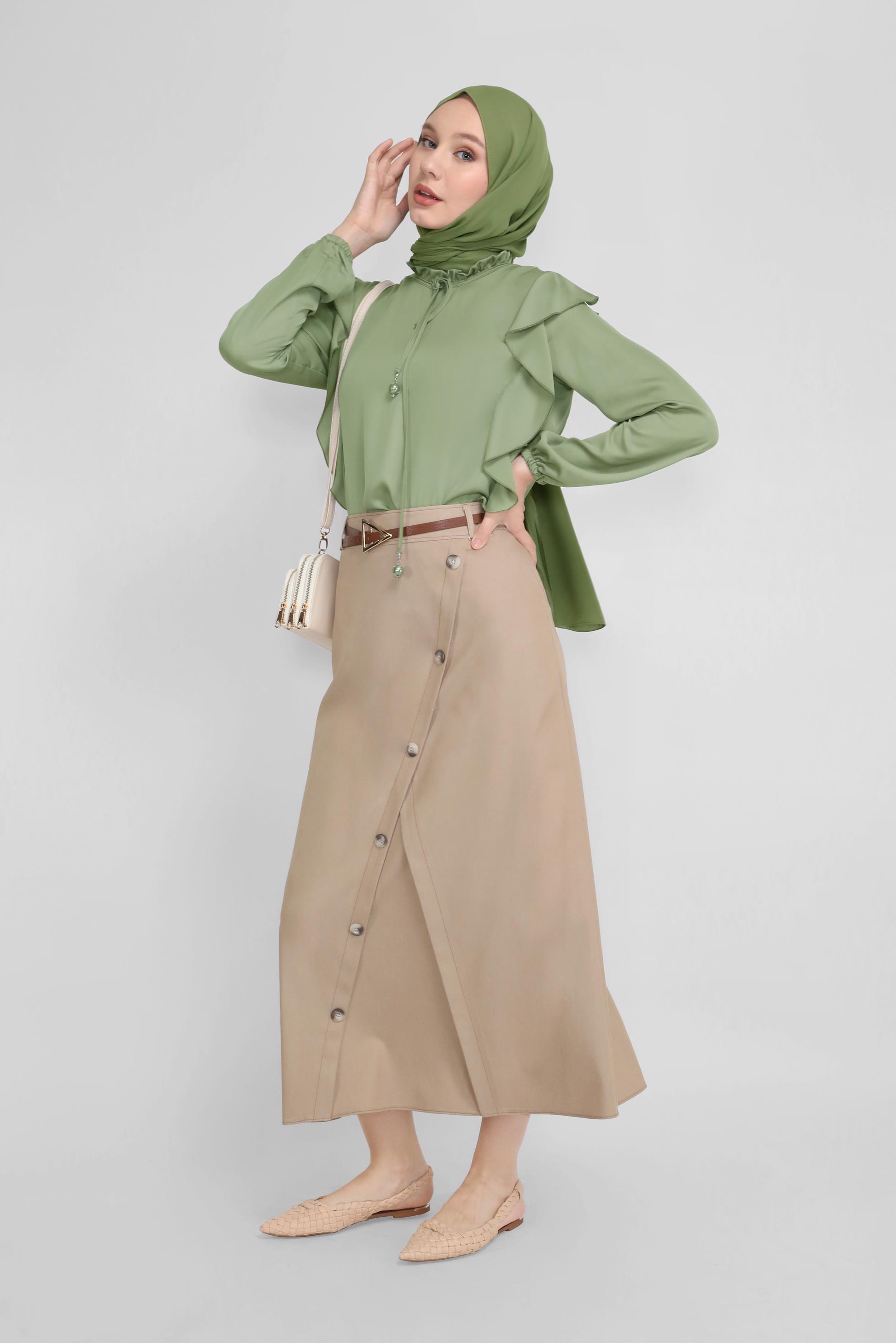 Tesettür giyim KAHVE DÜĞME DETAYLI ETEK 60150