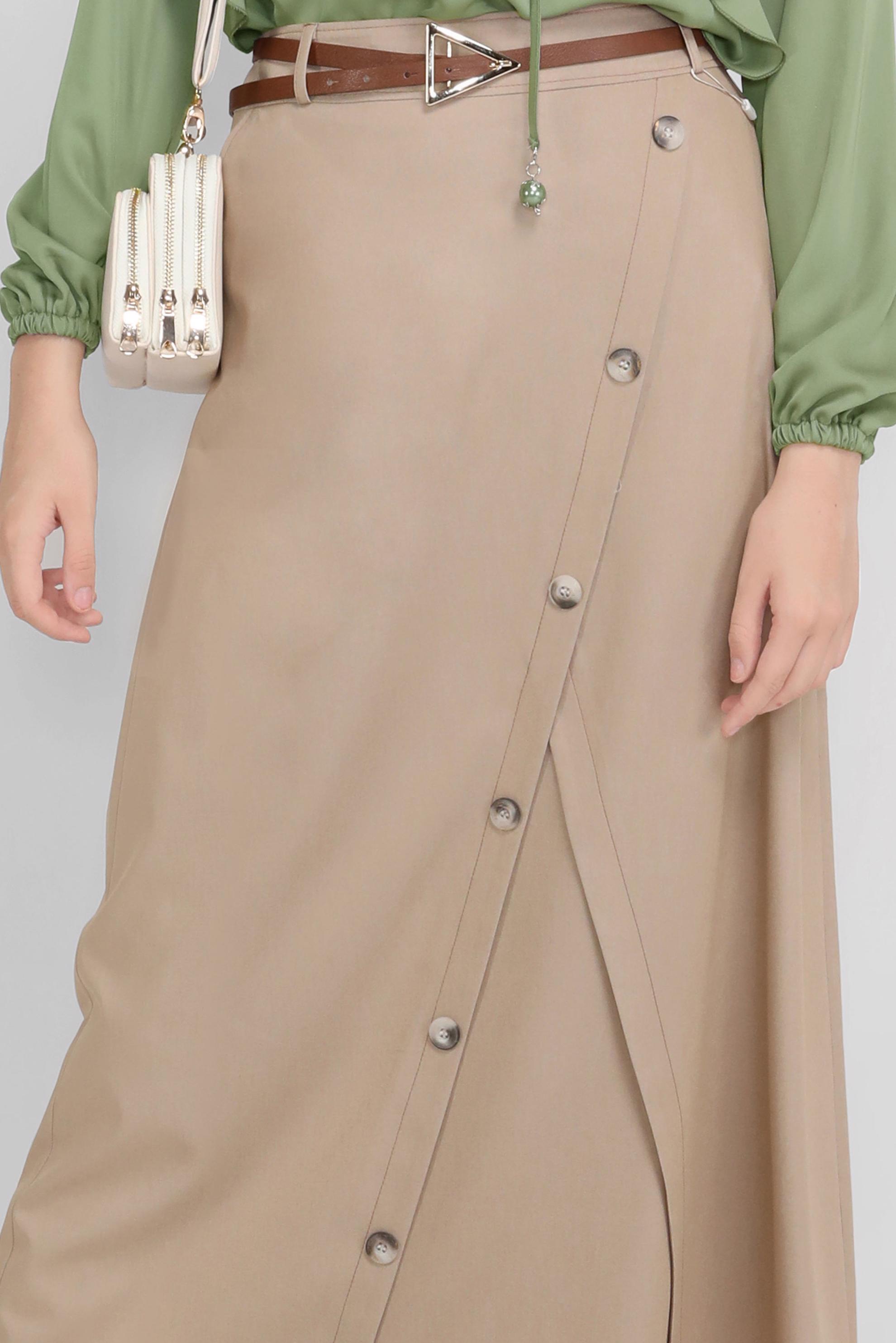 Tesettür giyim KAHVE DÜĞME DETAYLI ETEK 60150
