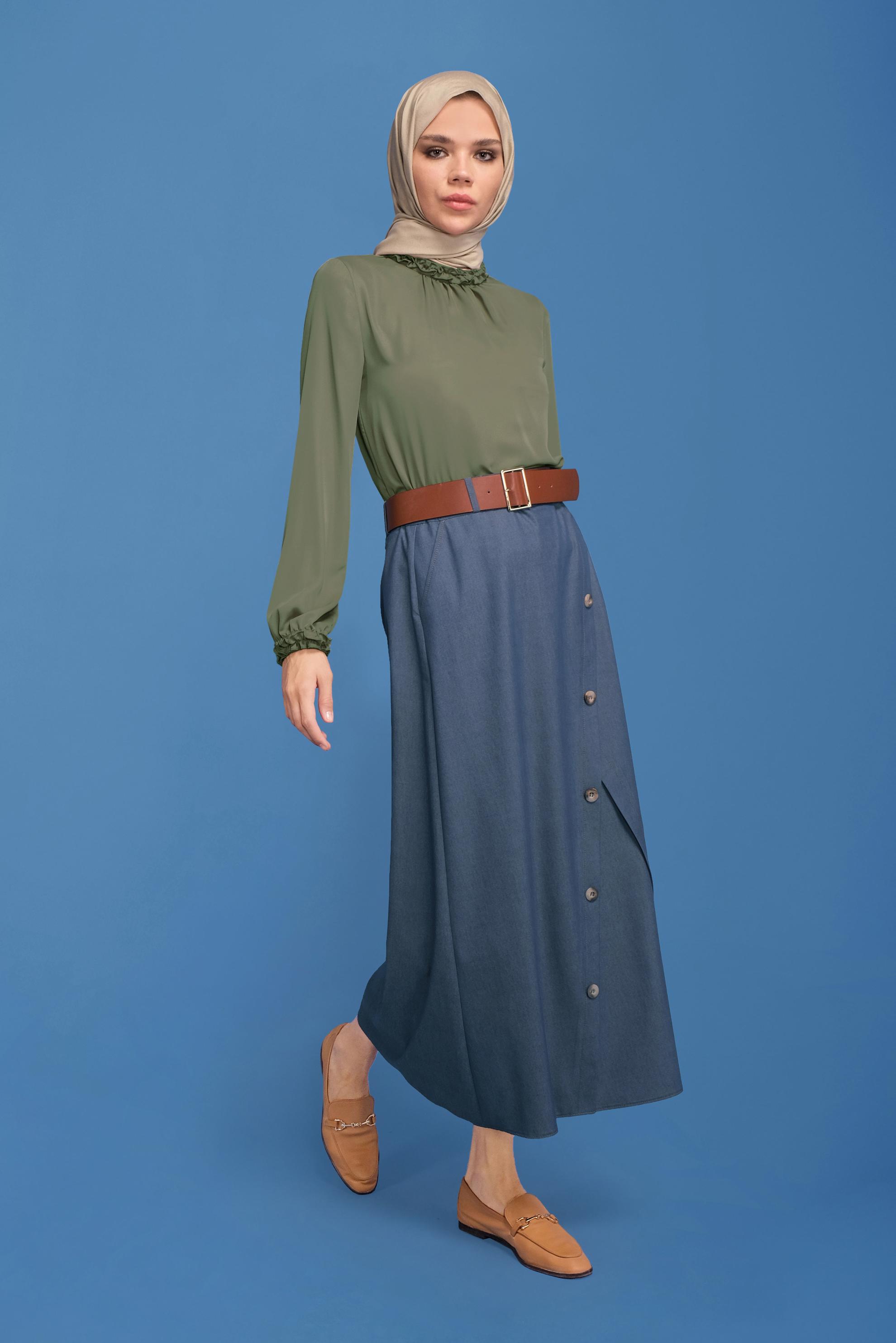 Tesettür giyim LACİVERT DÜĞME DETAYLI ETEK 60150