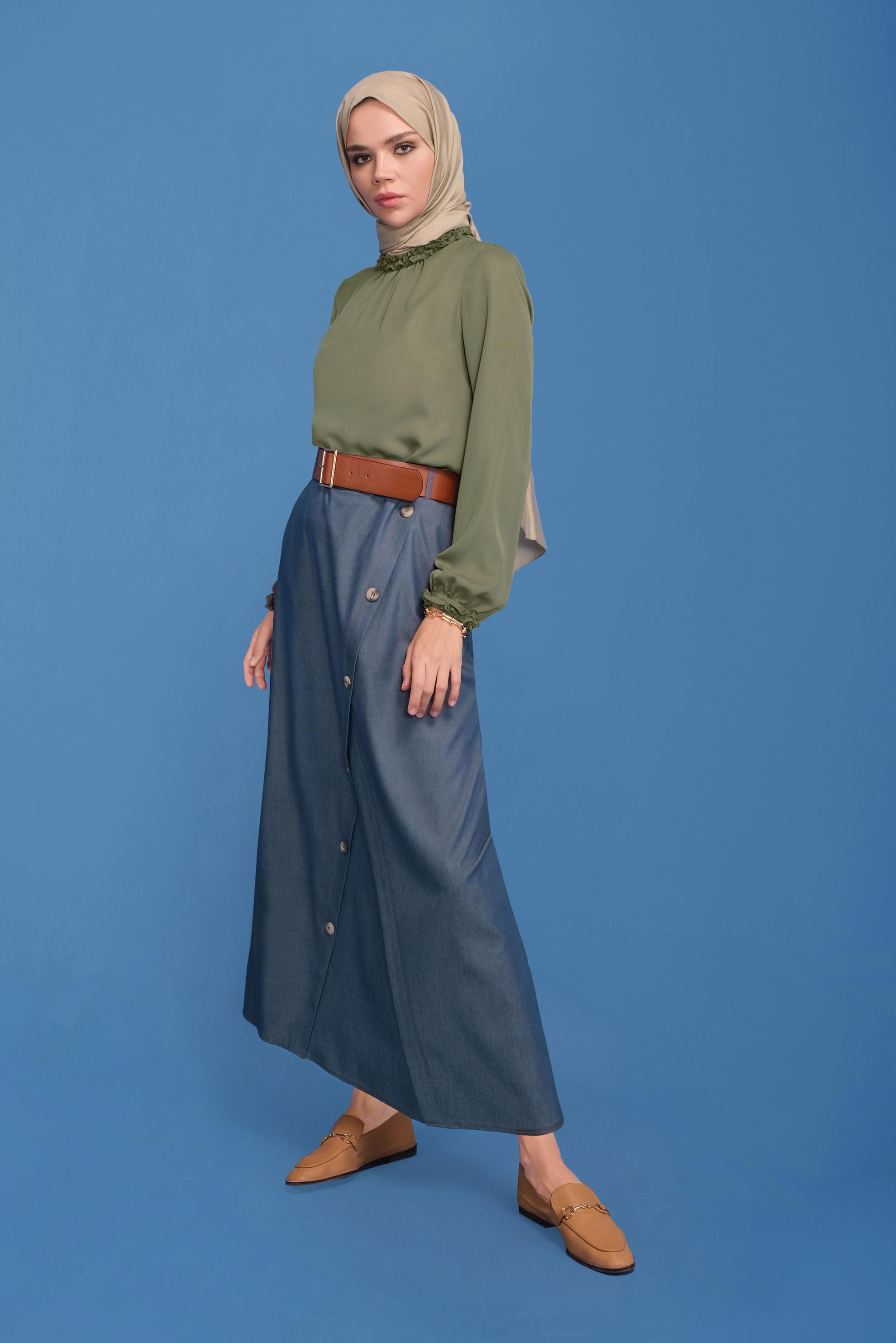 Tesettür giyim LACİVERT DÜĞME DETAYLI ETEK 60150