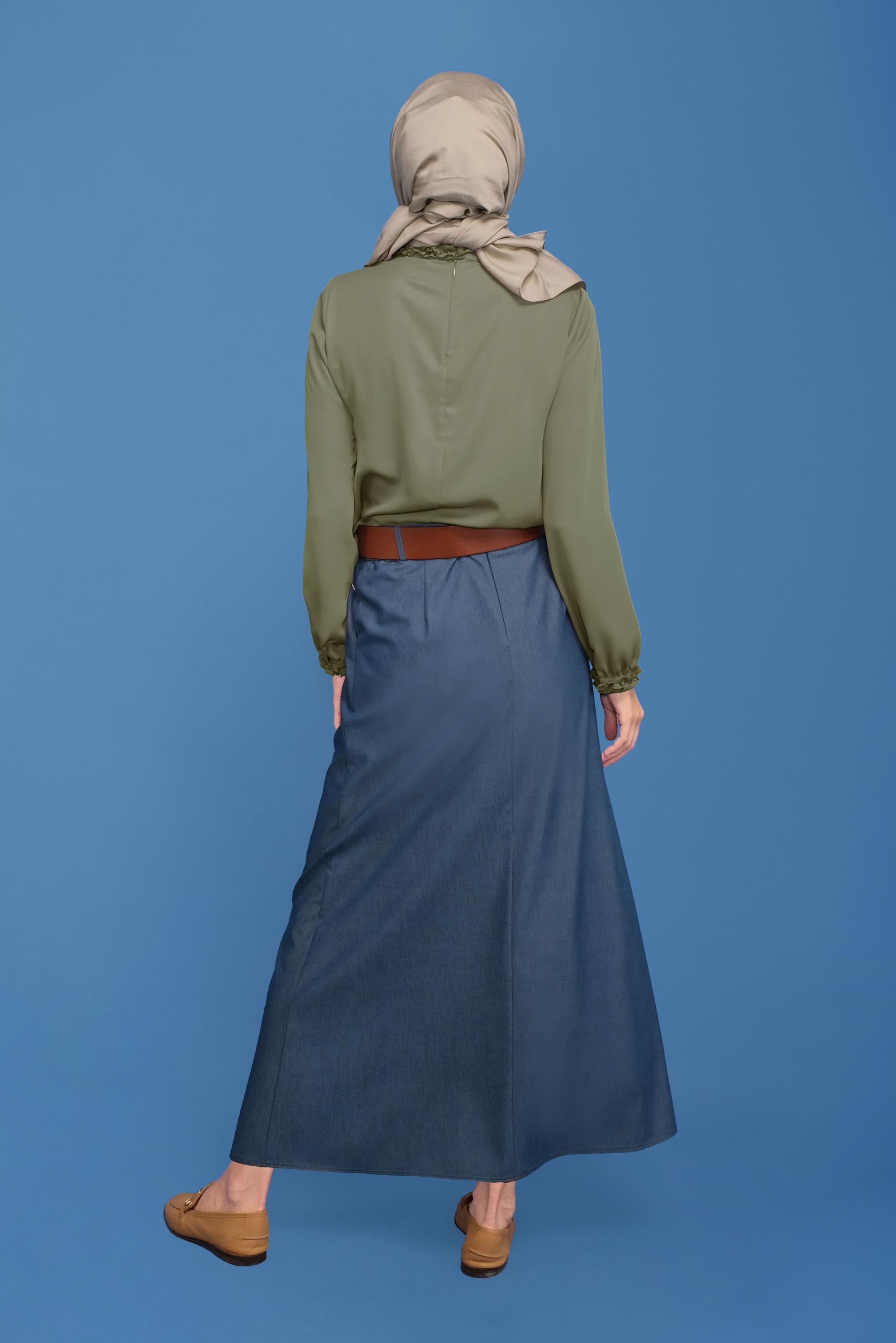 Tesettür giyim LACİVERT DÜĞME DETAYLI ETEK 60150