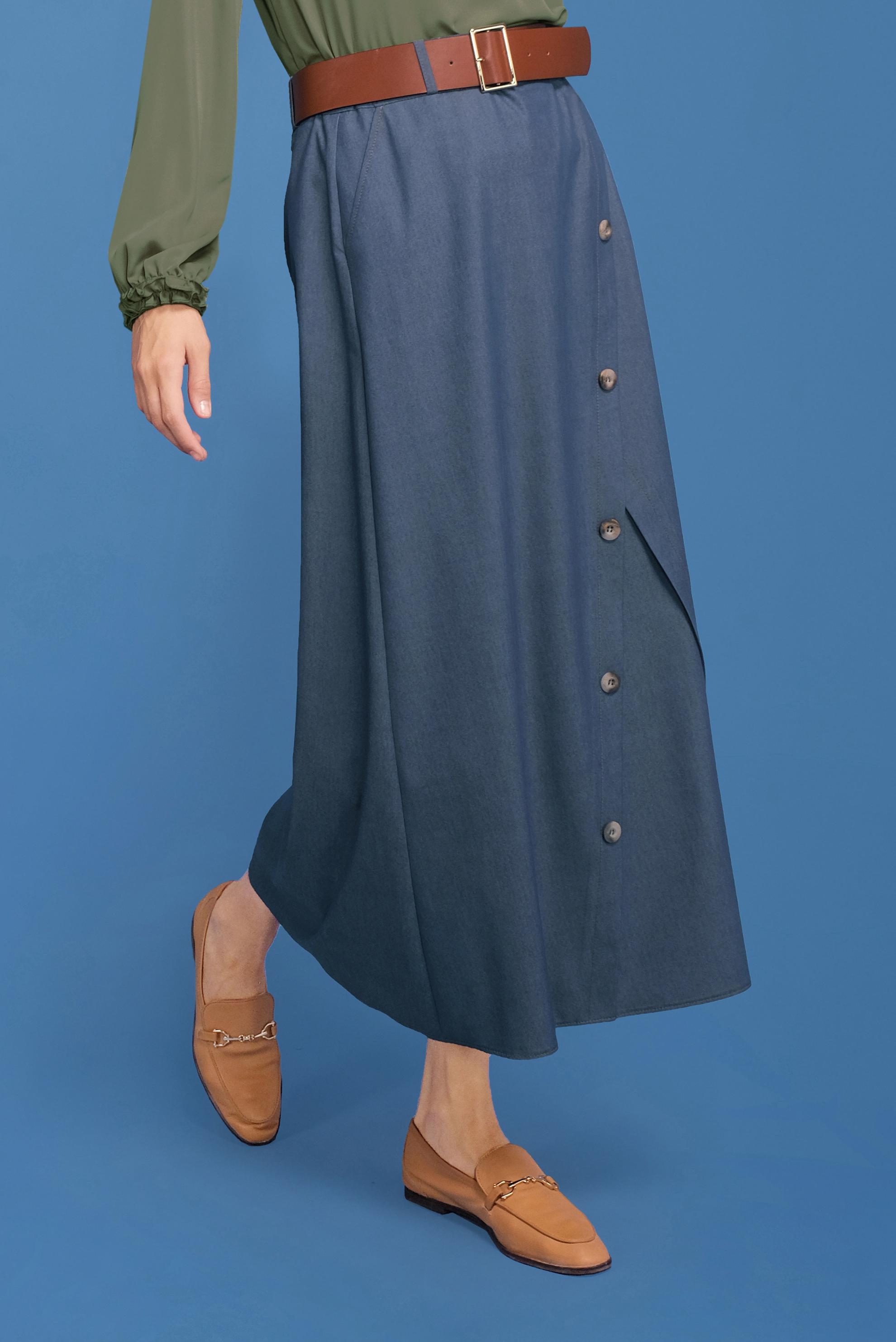 Tesettür giyim LACİVERT DÜĞME DETAYLI ETEK 60150