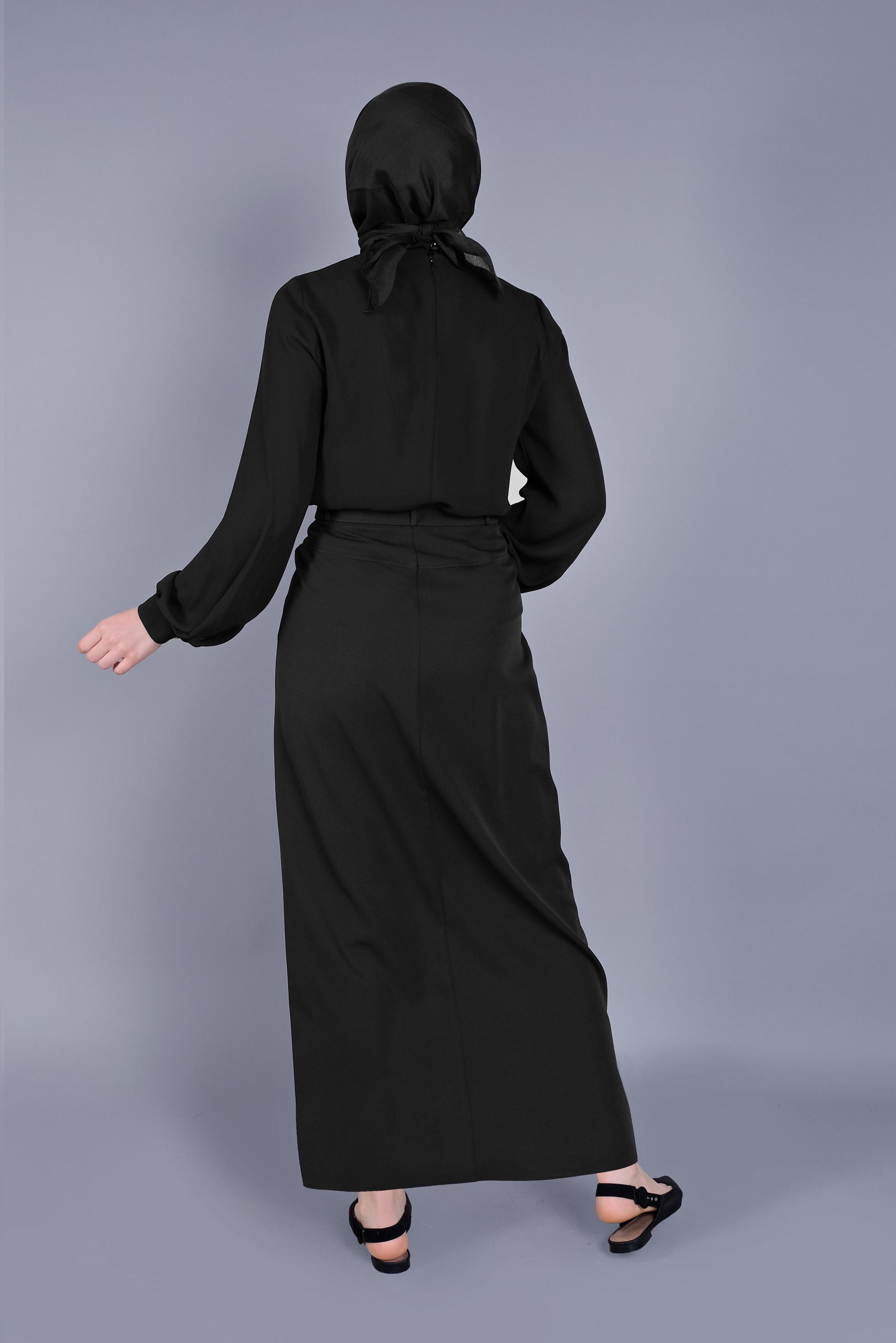 Tesettür giyim SİYAH YANDAN DÜĞMELİ ETEK 60151