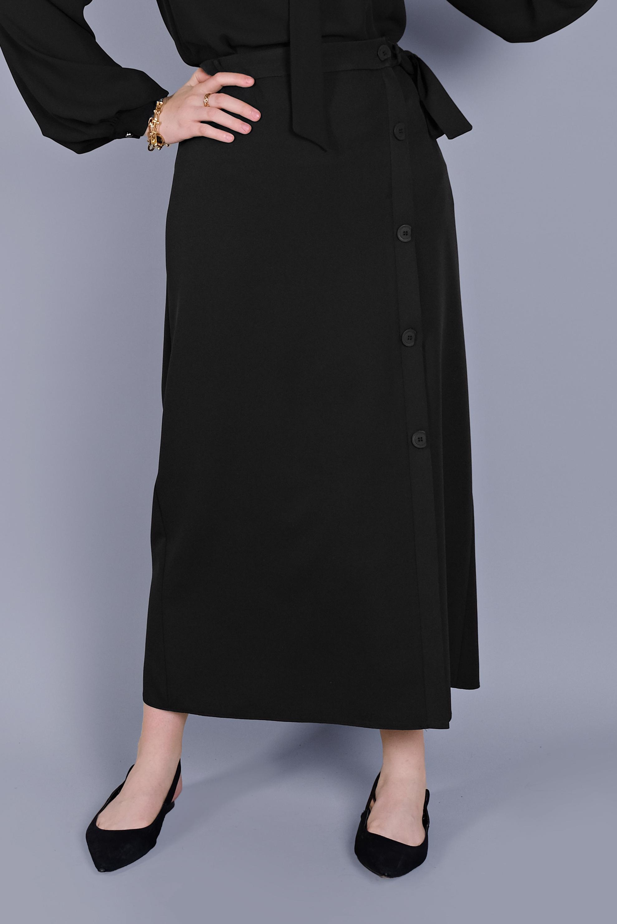 Tesettür giyim SİYAH YANDAN DÜĞMELİ ETEK 60151