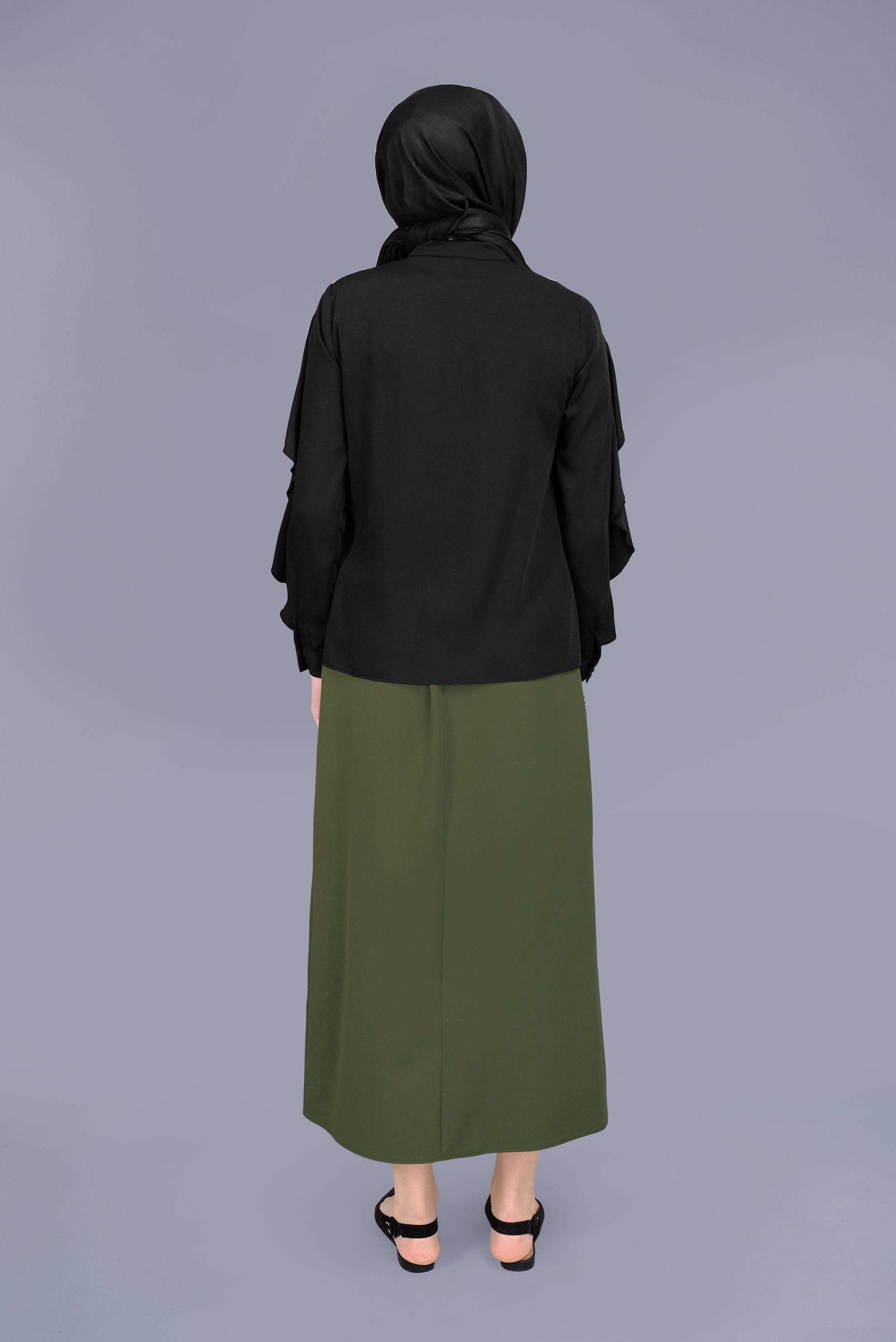 Tesettür giyim HAKİ YANDAN DÜĞMELİ ETEK 60151