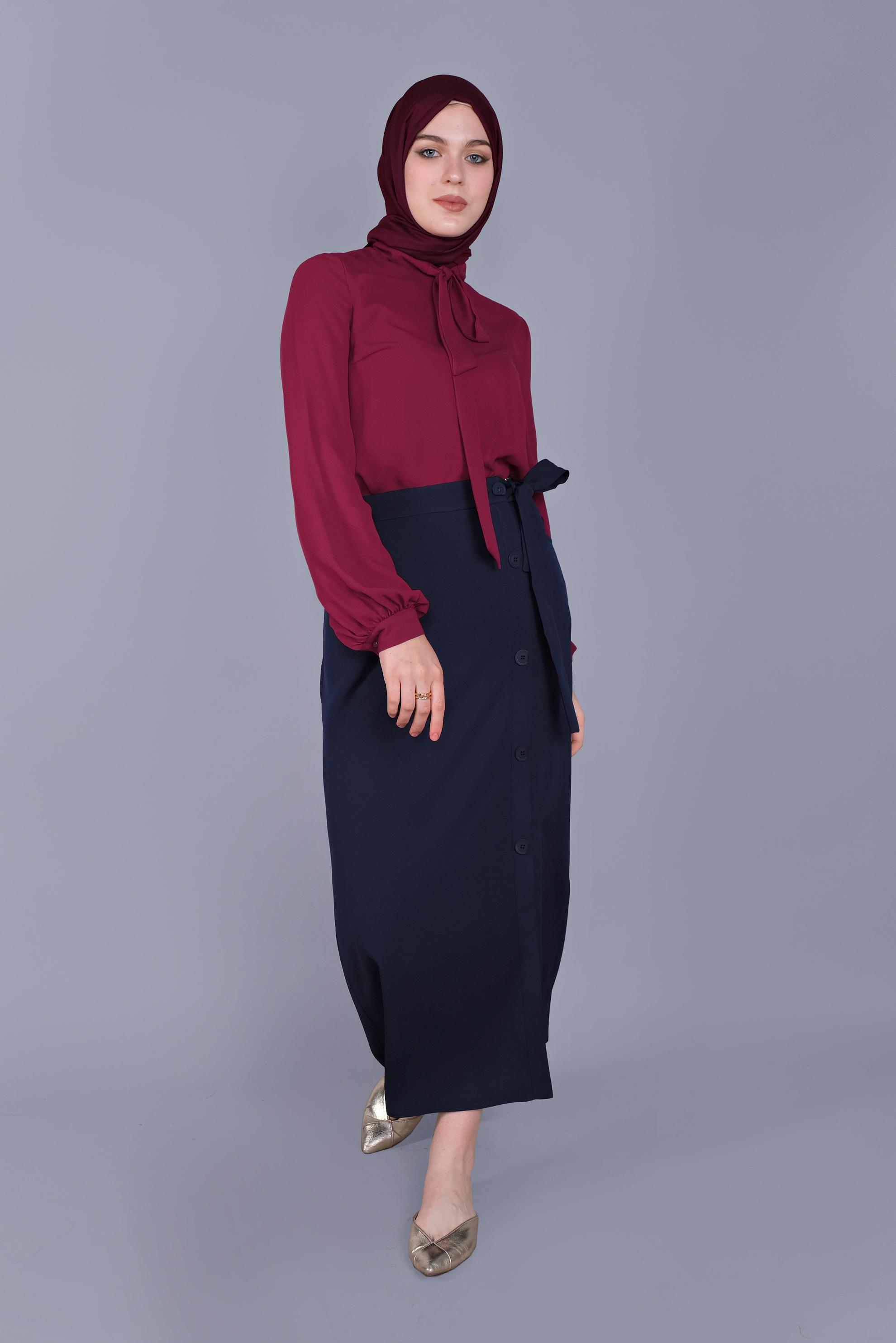Tesettür giyim LACİVERT YANDAN DÜĞMELİ ETEK 60151