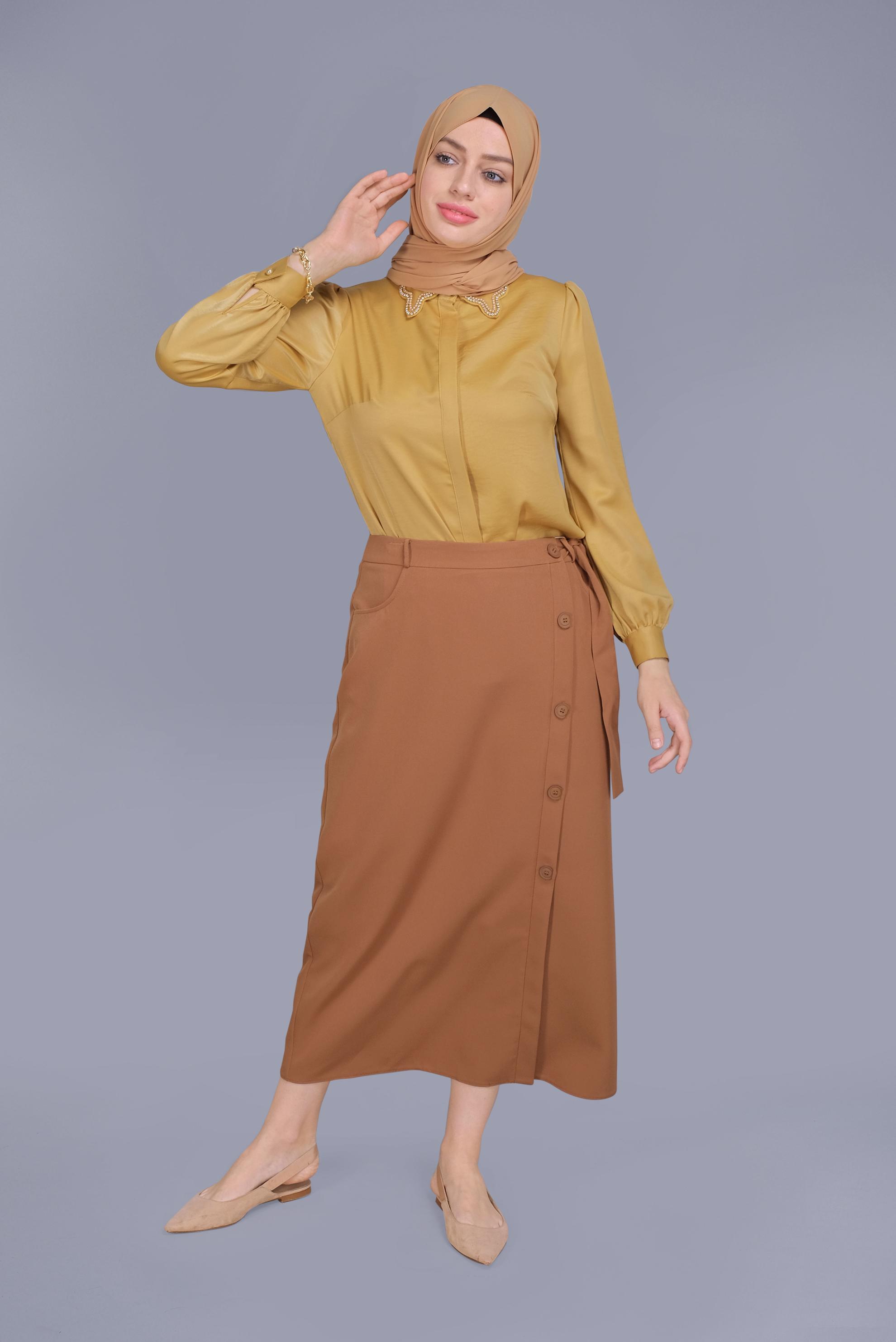 Tesettür giyim TABA YANDAN DÜĞMELİ ETEK 60151