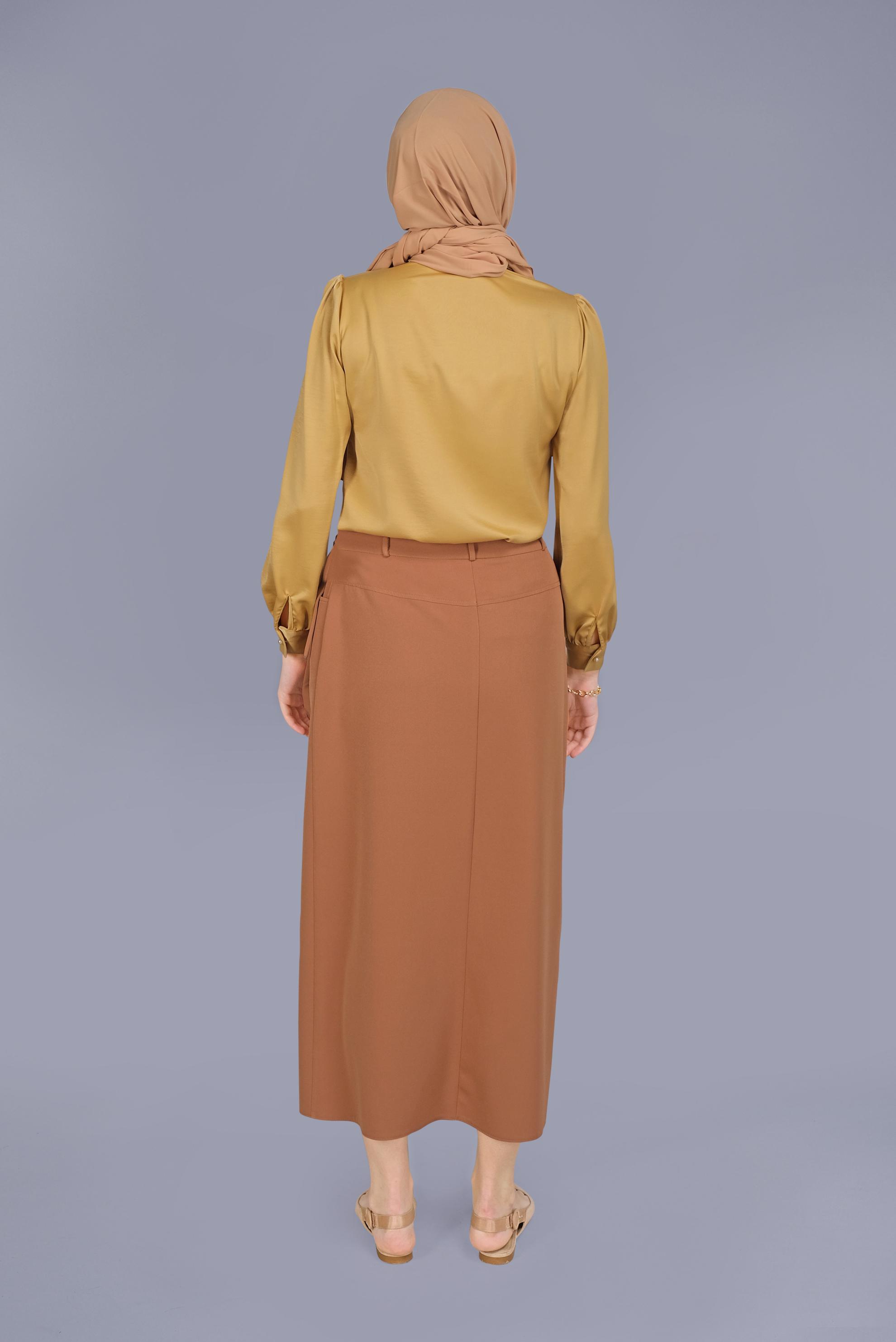 Tesettür giyim TABA YANDAN DÜĞMELİ ETEK 60151