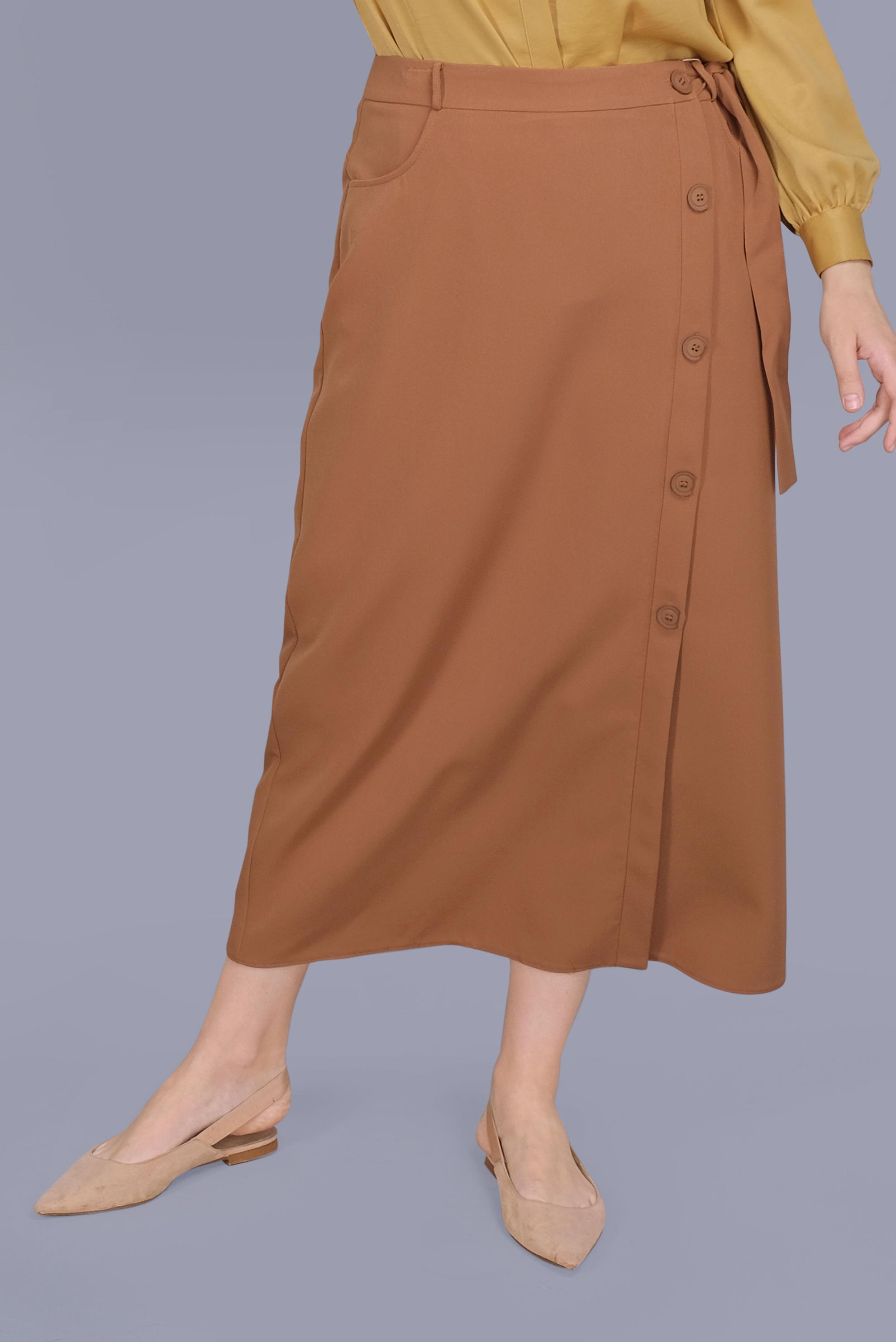 Tesettür giyim TABA YANDAN DÜĞMELİ ETEK 60151