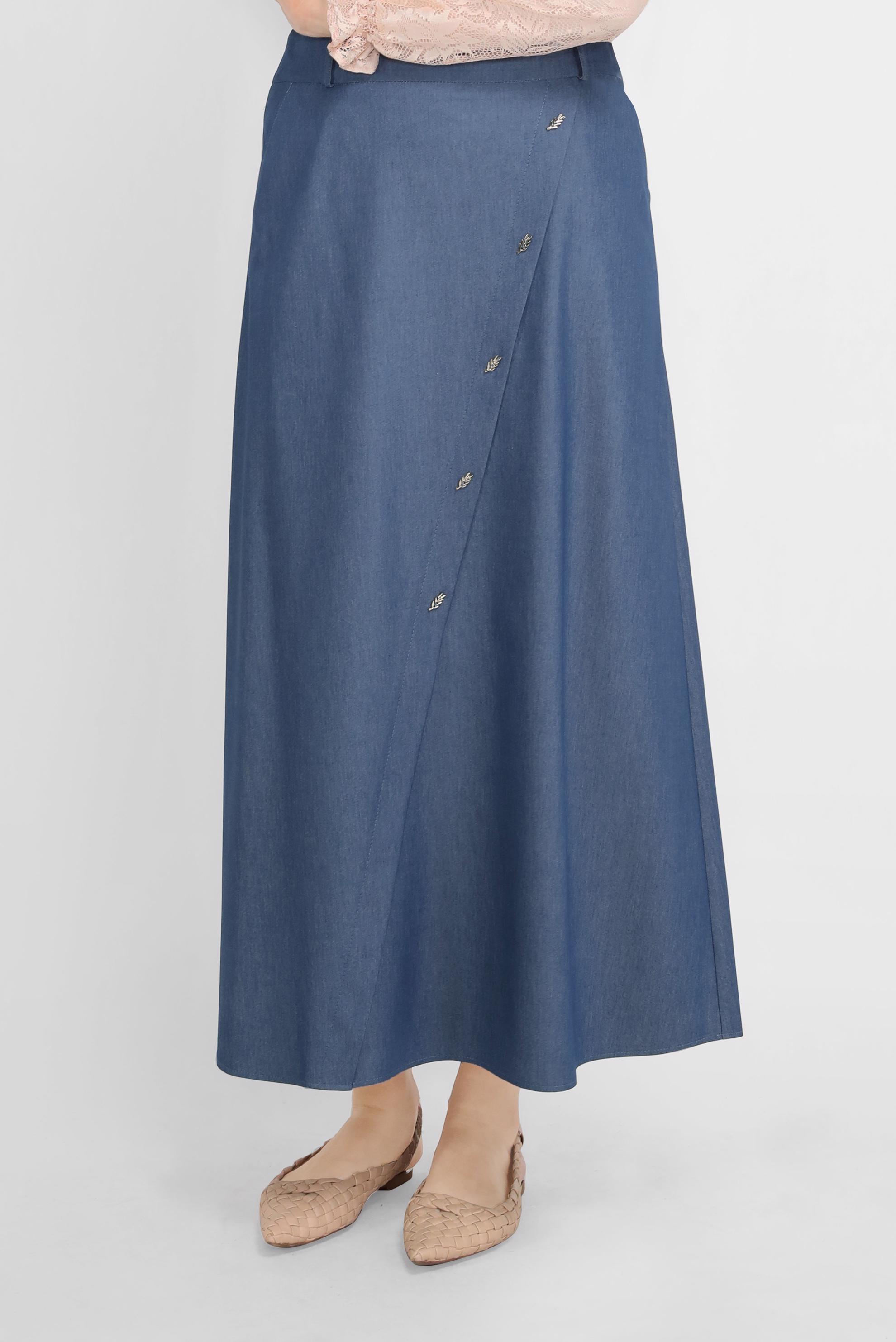 Tesettür giyim LACİVERT ÇAPRAZ KESİM DENIM GÖRÜNÜMLÜ ETEK 60152 