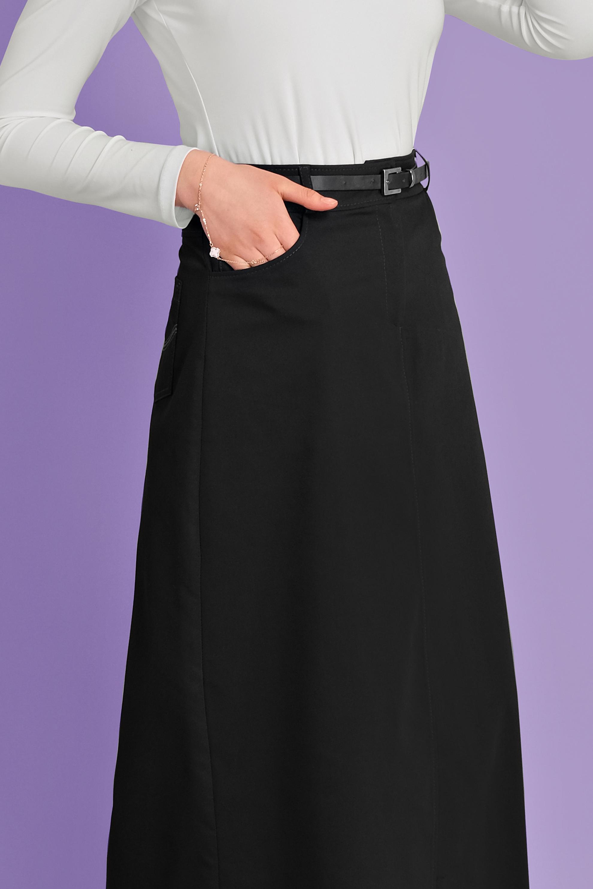 Tesettür giyim SİYAH PAMUKLU CEPLİ ETEK 60154  