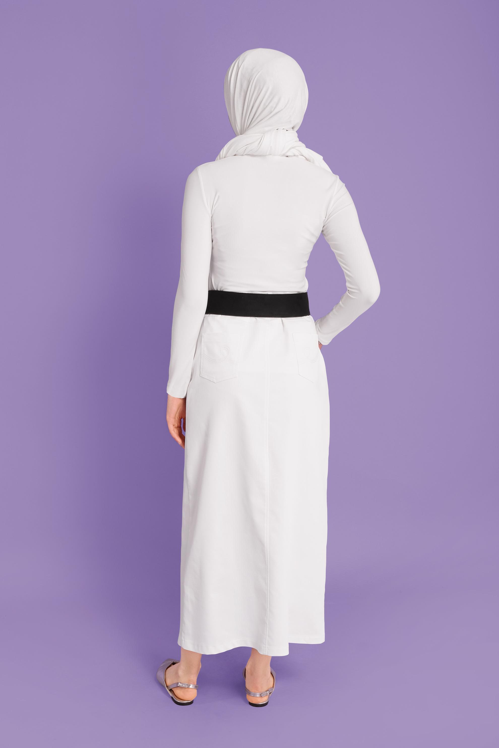 Tesettür giyim BEYAZ PAMUKLU CEPLİ ETEK 60154  