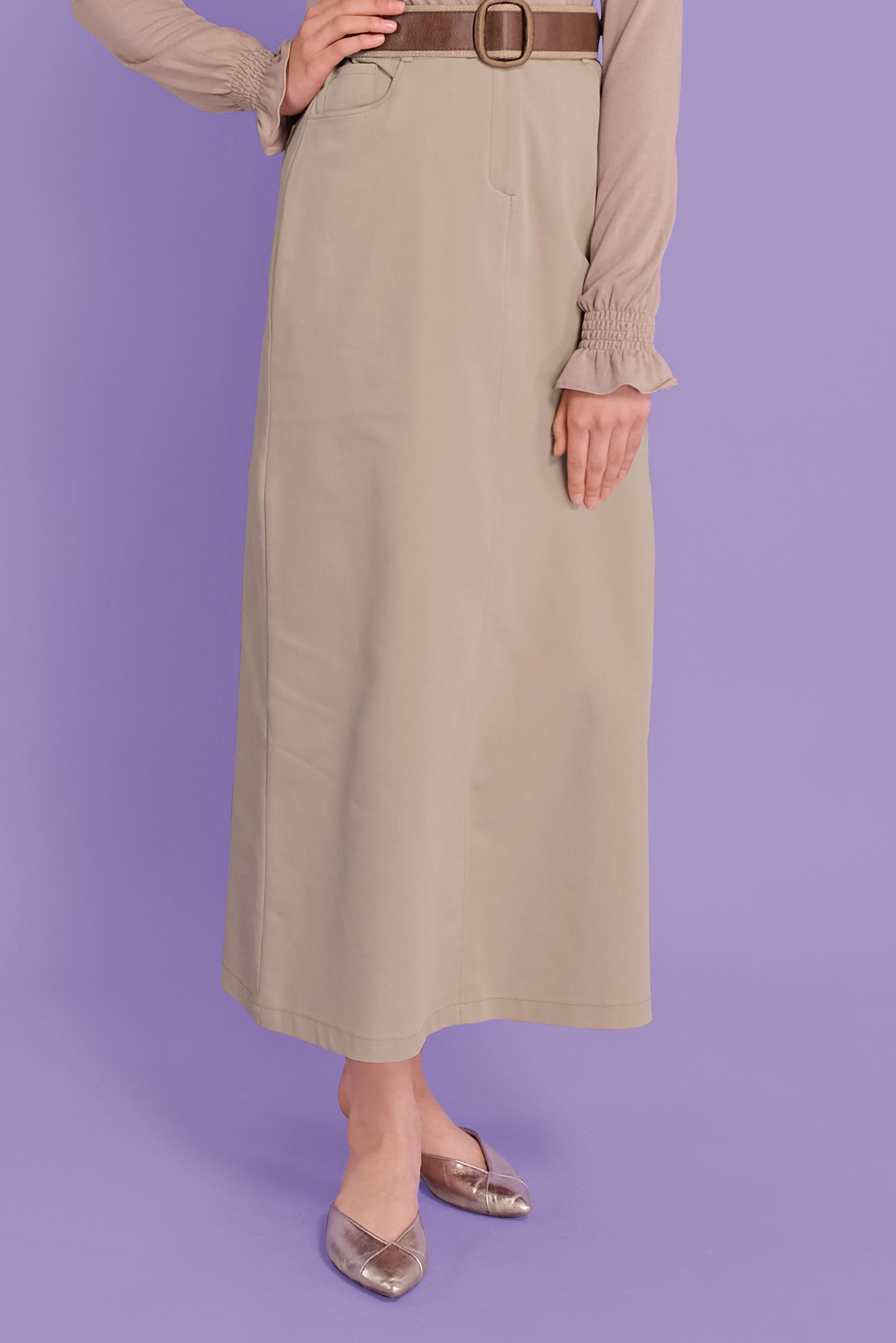 Tesettür giyim BEJ PAMUKLU CEPLİ ETEK 60154  