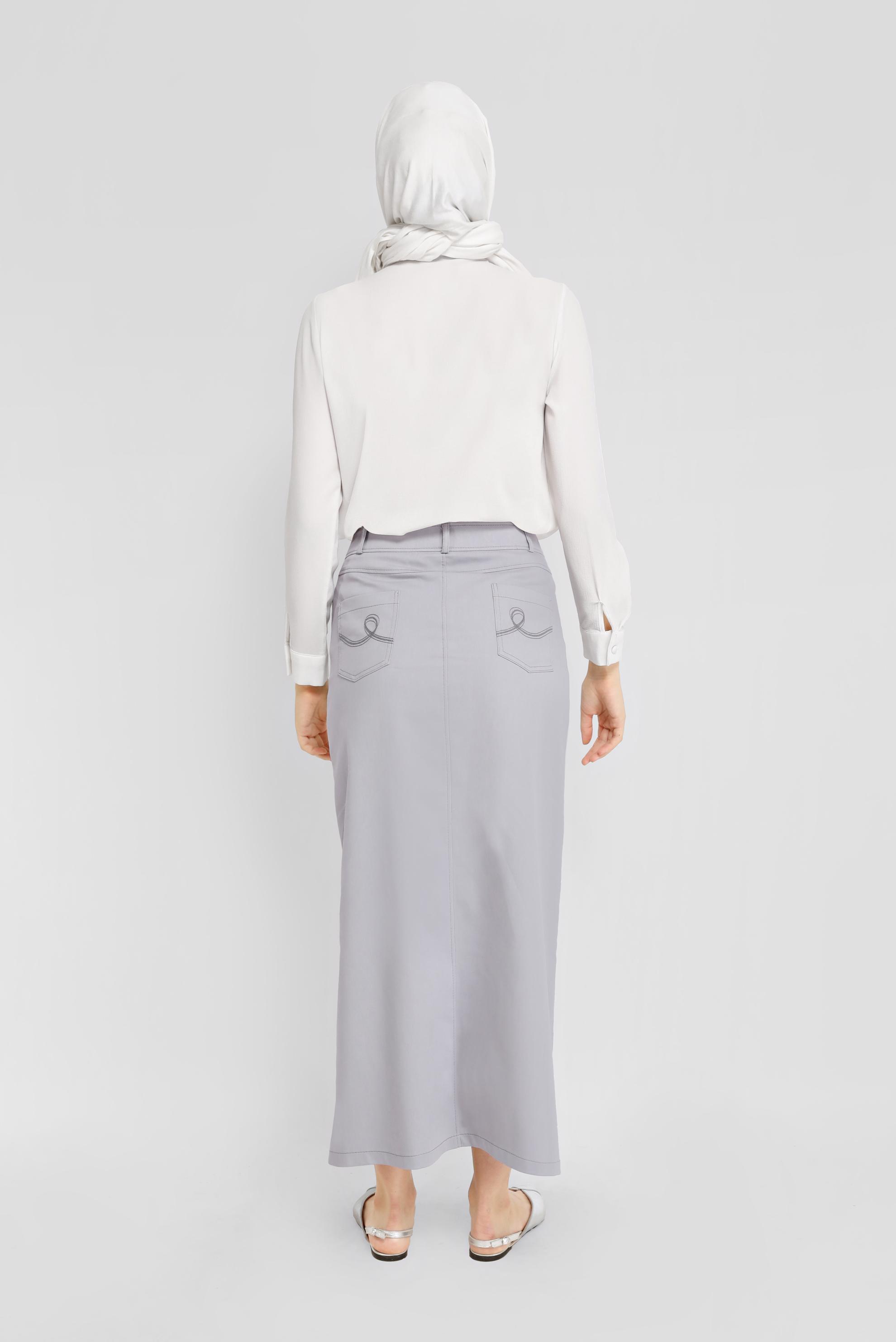 Tesettür giyim GRİ PAMUKLU CEPLİ ETEK 60154  