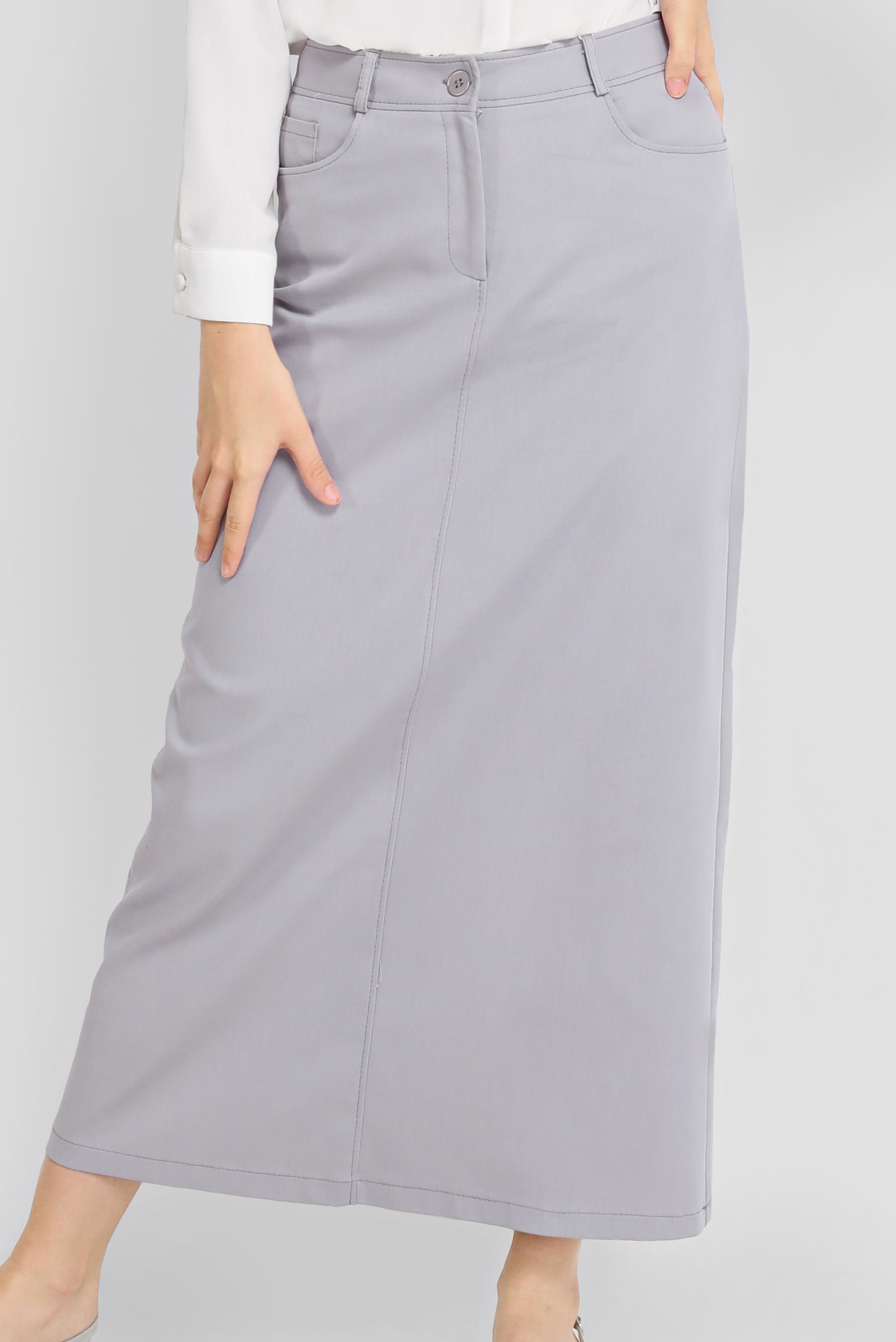 Tesettür giyim GRİ PAMUKLU CEPLİ ETEK 60154  