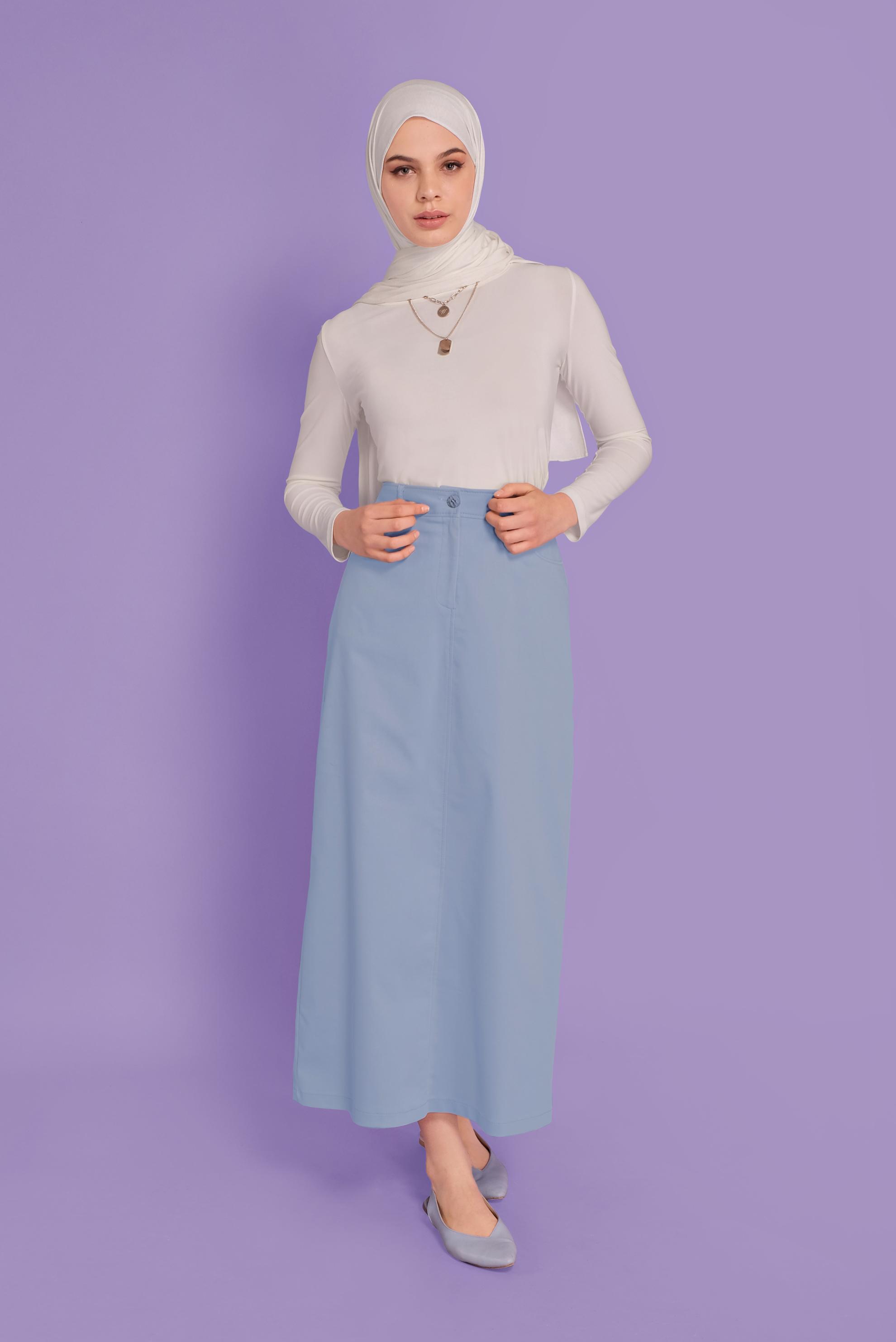 Tesettür giyim MAVİ PAMUKLU CEPLİ ETEK 60154  