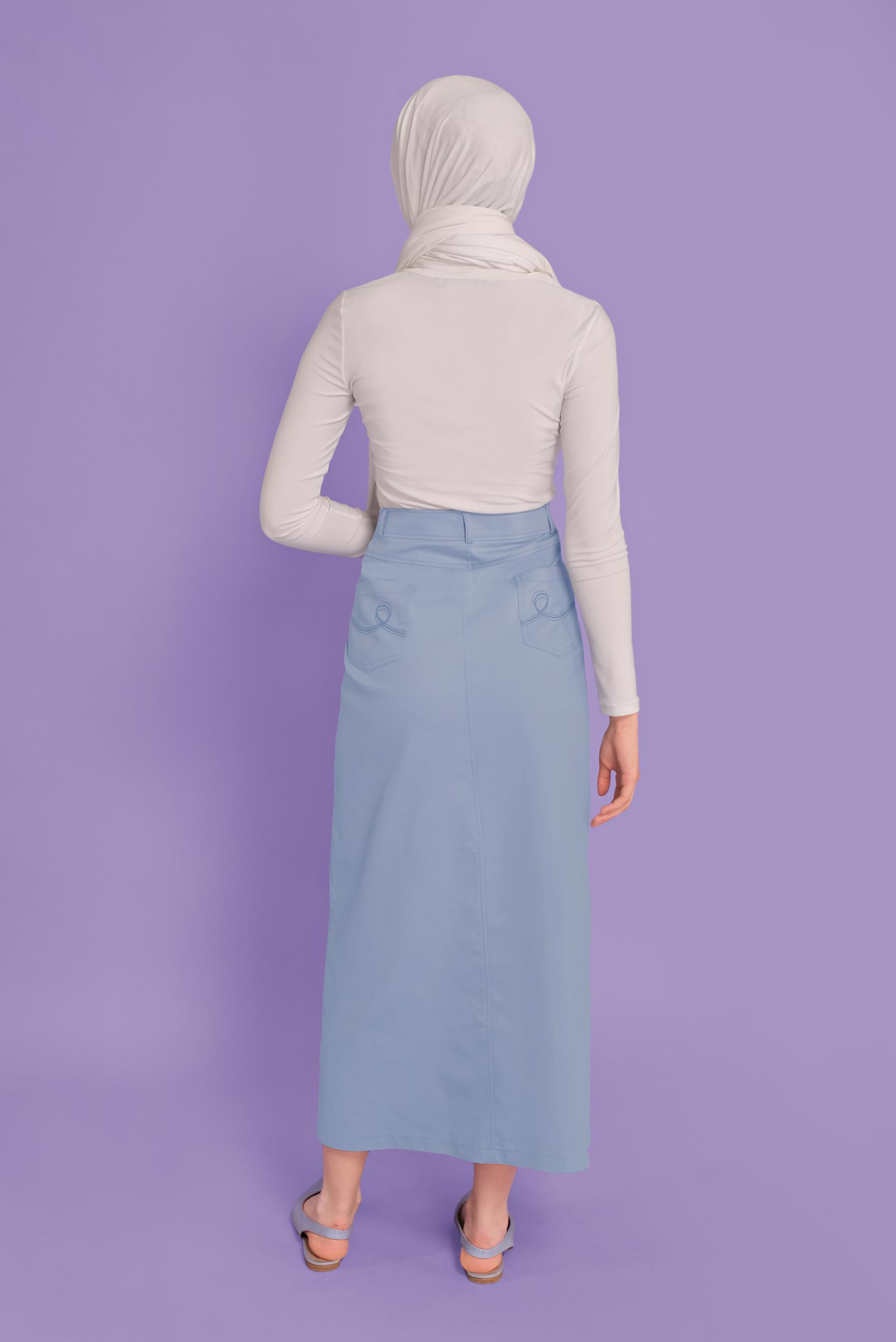 Tesettür giyim MAVİ PAMUKLU CEPLİ ETEK 60154  