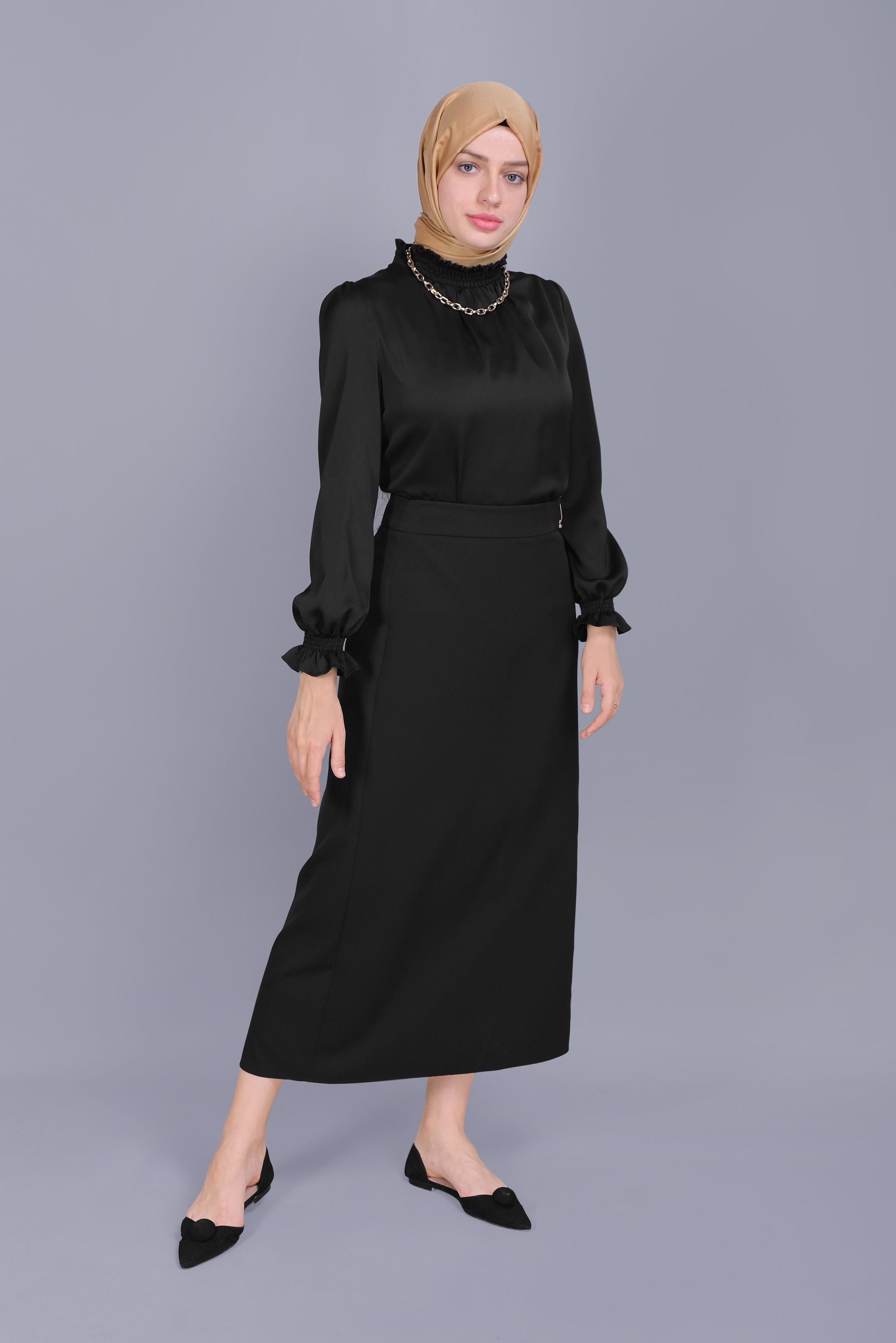 Tesettür giyim SİYAH İNCİ DETAYLI  ETEK 60160 