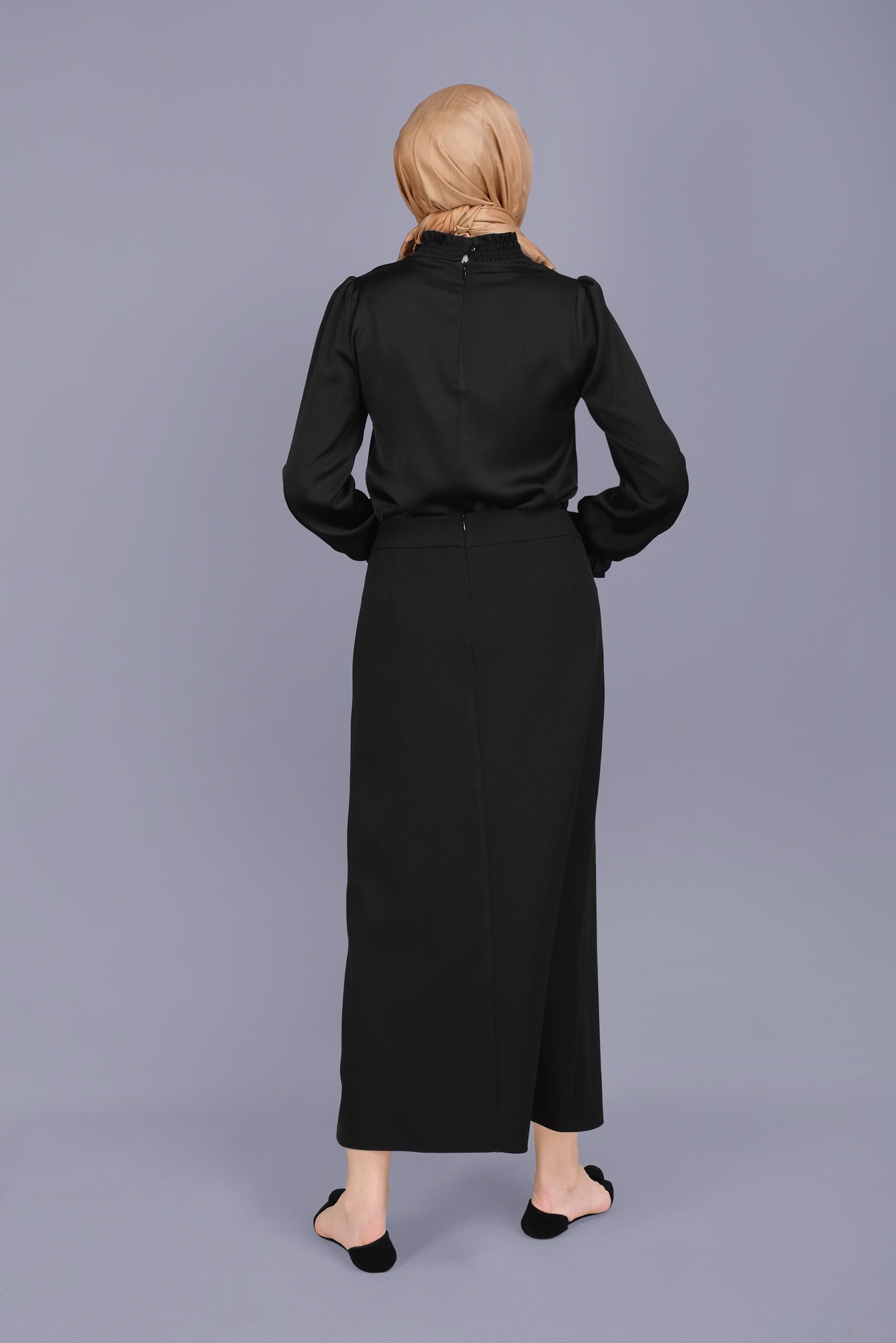 Tesettür giyim SİYAH İNCİ DETAYLI  ETEK 60160 