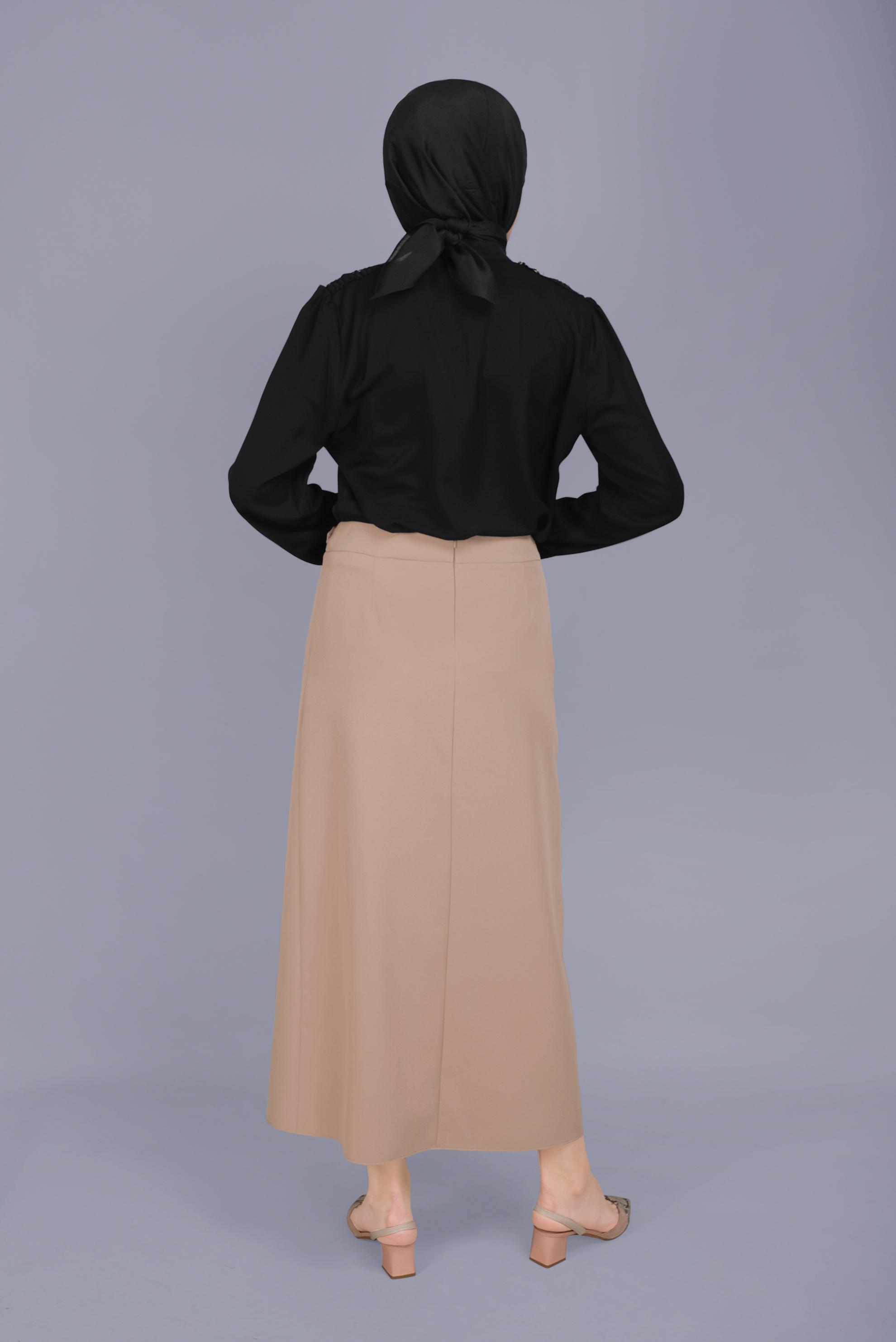 Tesettür giyim KAHVE İNCİ DETAYLI  ETEK 60160 