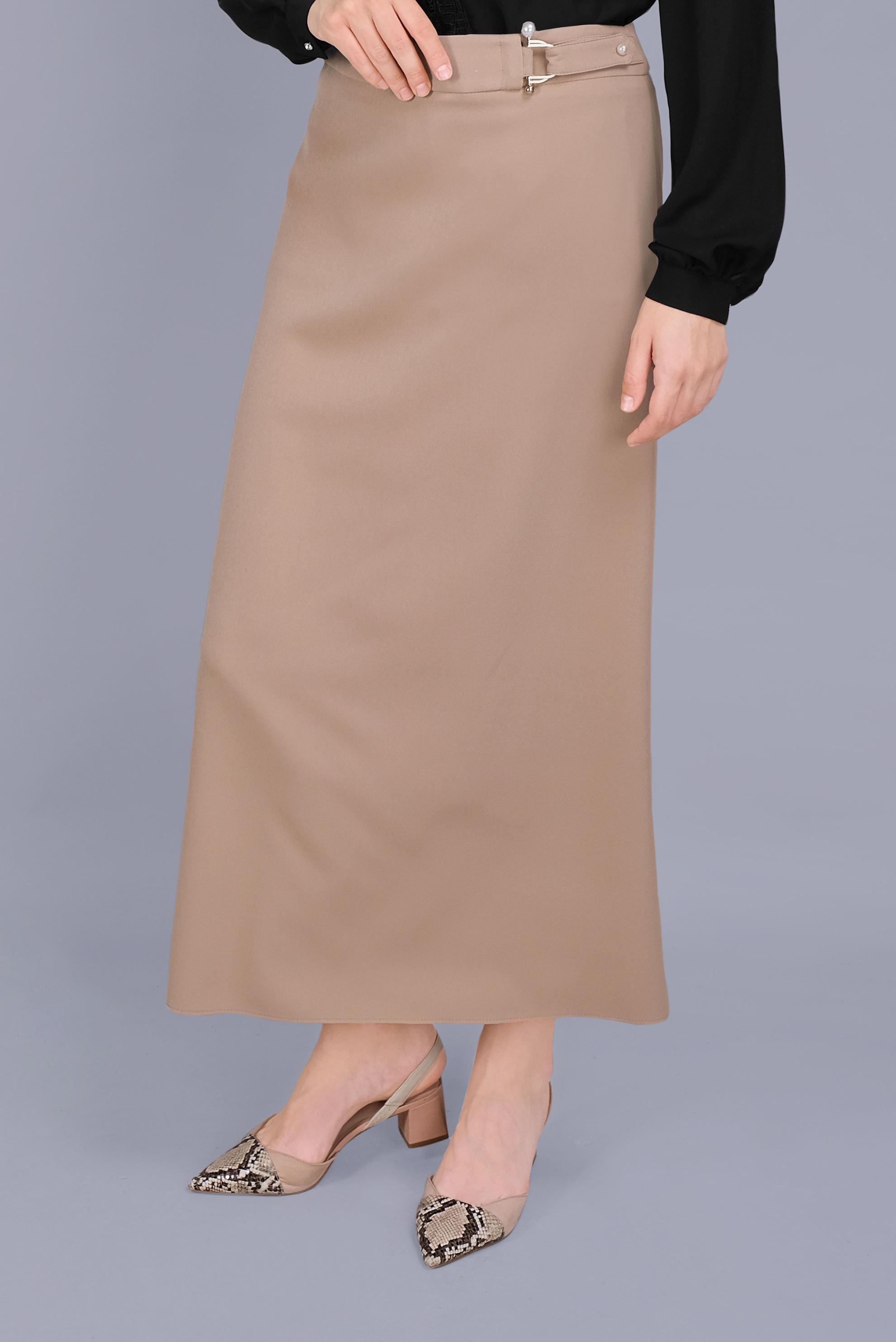 Tesettür giyim KAHVE İNCİ DETAYLI  ETEK 60160 