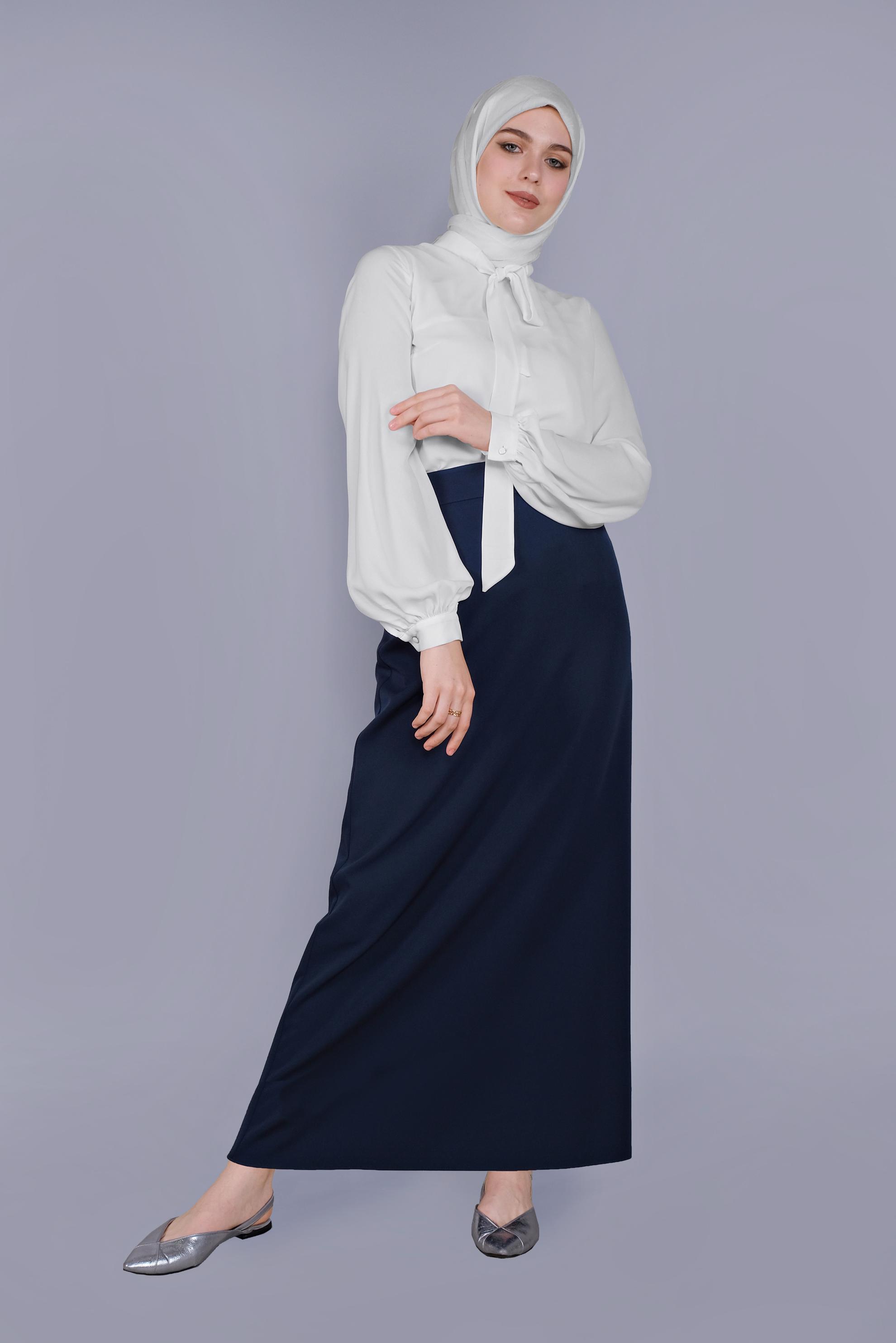 Tesettür giyim LACİVERT İNCİ DETAYLI  ETEK 60160 