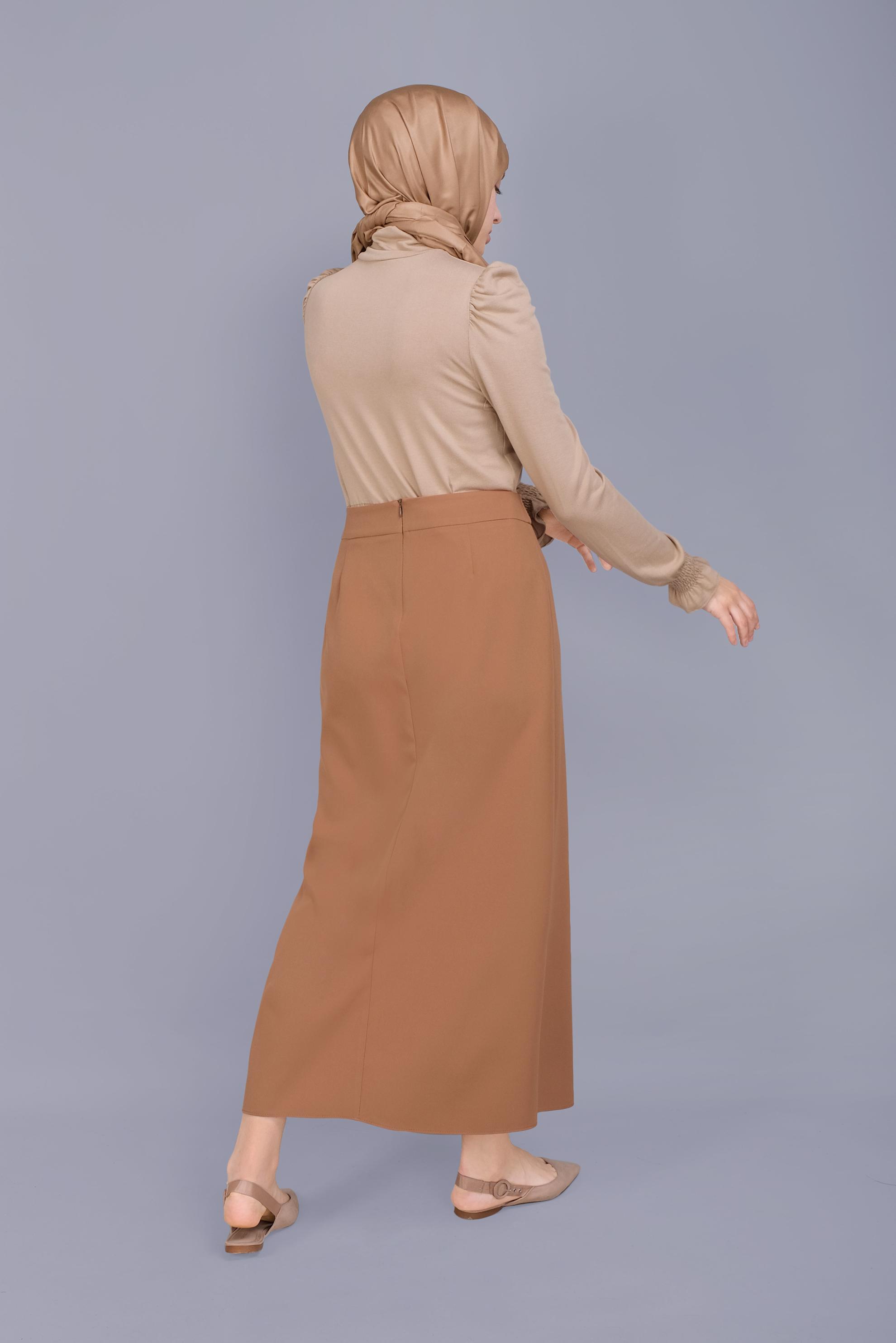 Tesettür giyim TABA İNCİ DETAYLI  ETEK 60160 