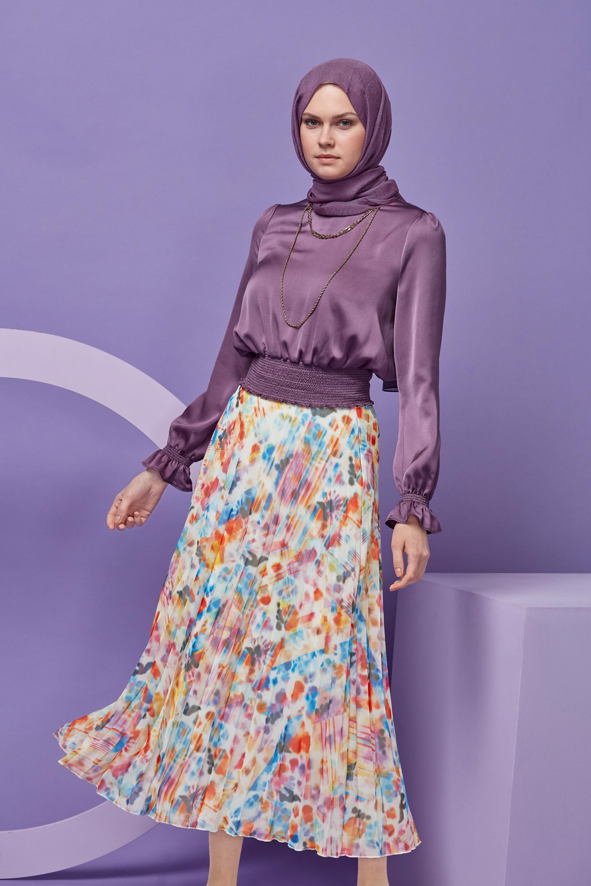 Tesettür giyim SARI EMPRİME ŞİFON PİLİSELİ ETEK 60161 