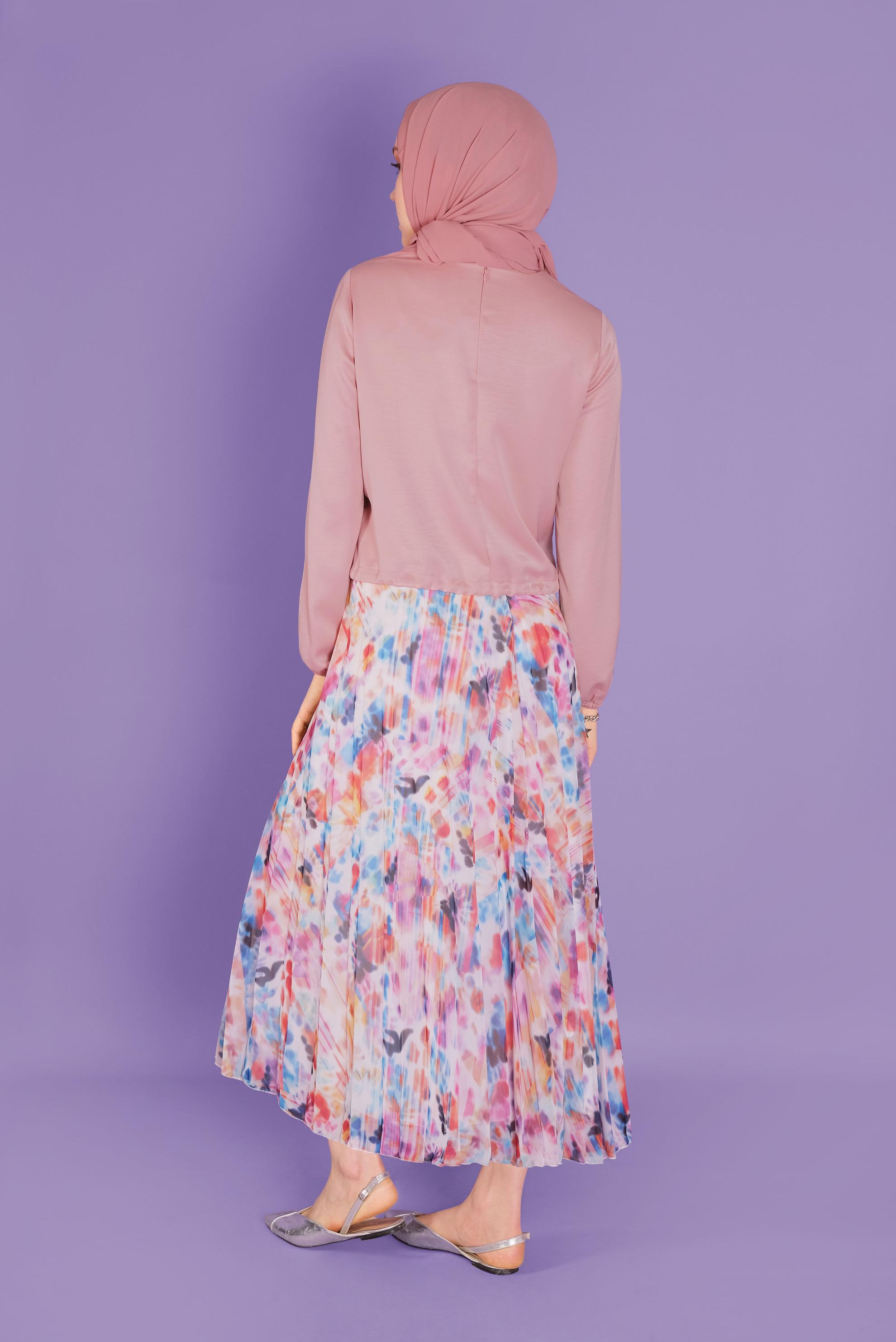 Tesettür giyim FUŞYA EMPRİME ŞİFON PİLİSELİ ETEK 60161 