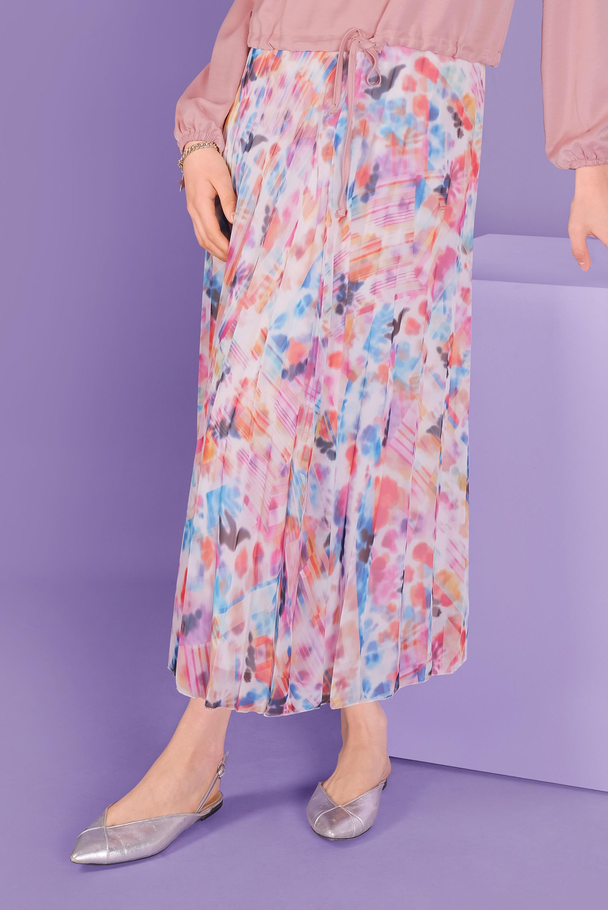 Tesettür giyim FUŞYA EMPRİME ŞİFON PİLİSELİ ETEK 60161 