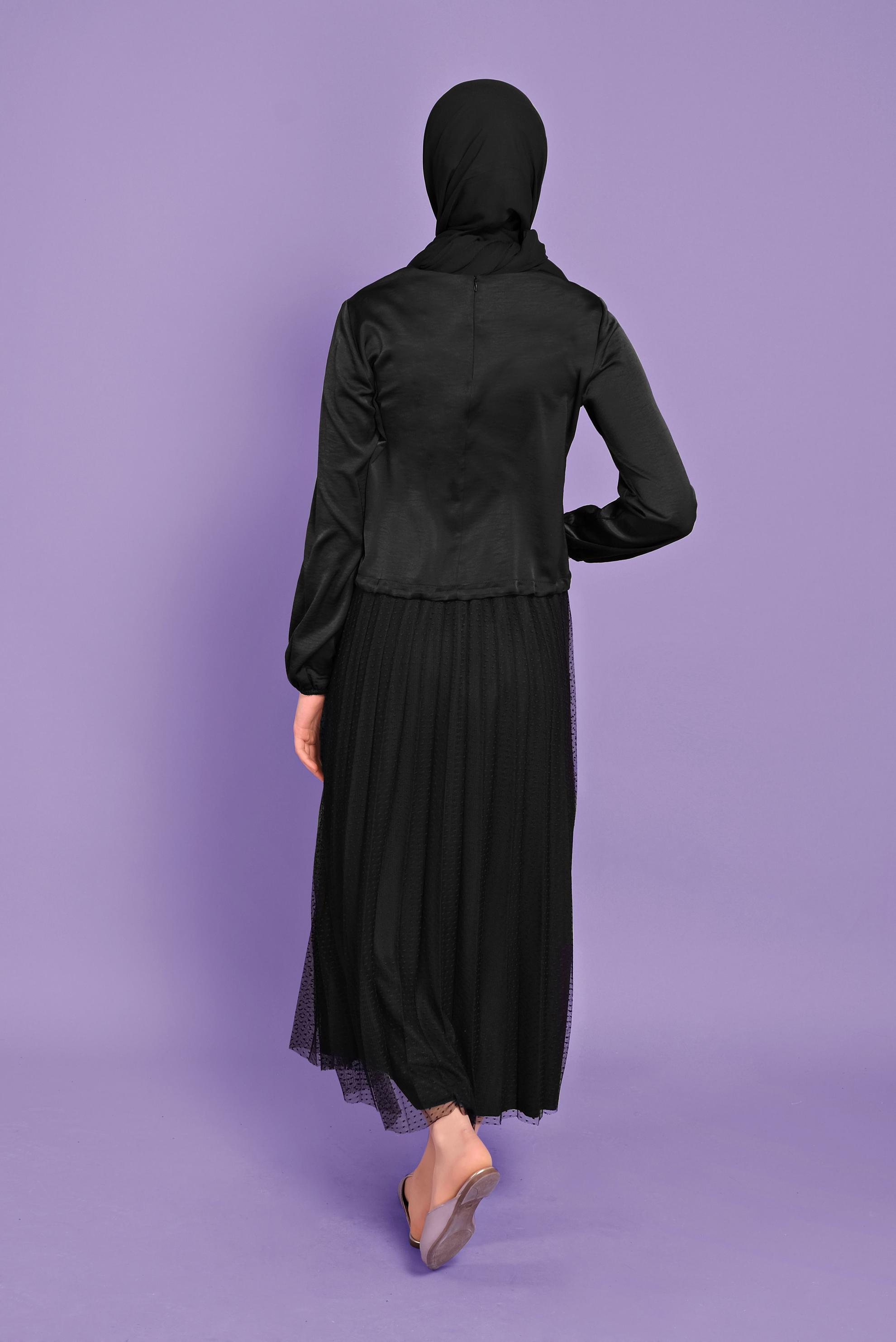Tesettür giyim SİYAH PİLİSELİ TÜL ETEK 60162 
