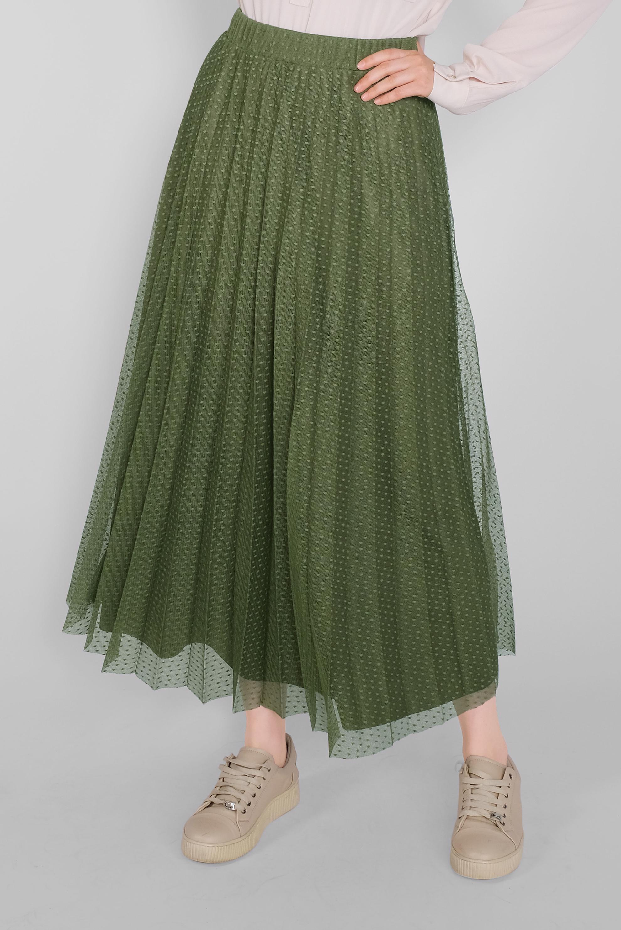 Tesettür giyim YEŞİL PİLİSELİ TÜL ETEK 60162 