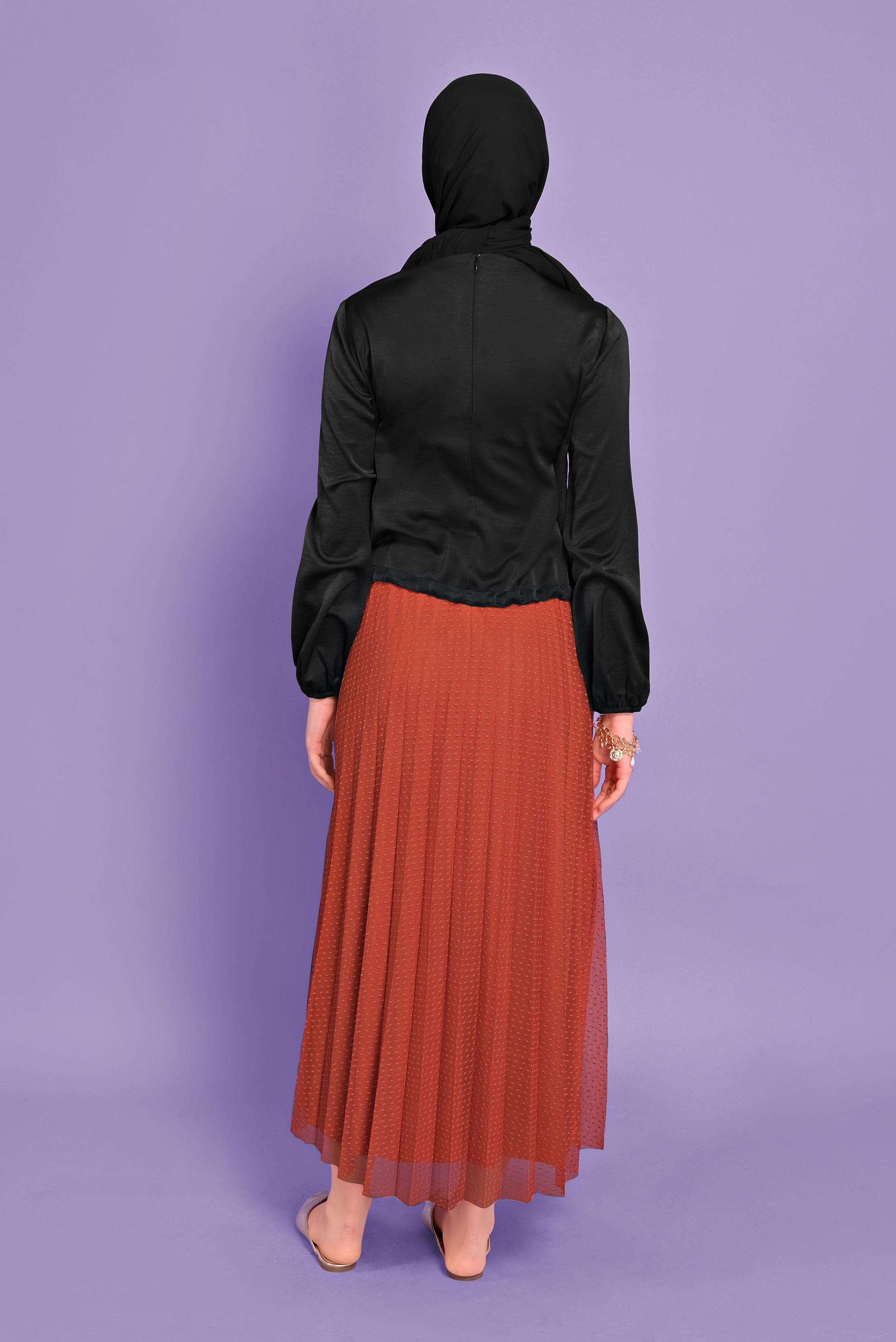 Tesettür giyim TURUNCU PİLİSELİ TÜL ETEK 60162 