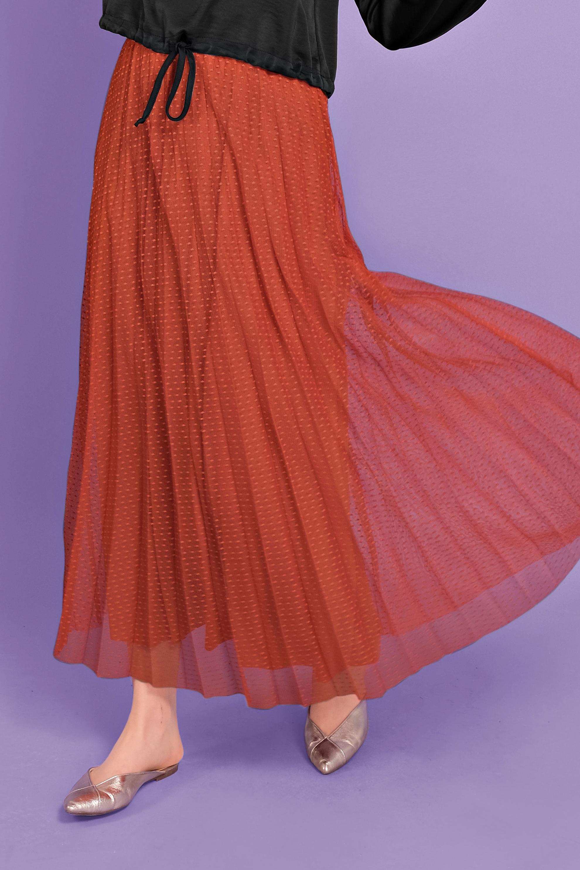 Tesettür giyim TURUNCU PİLİSELİ TÜL ETEK 60162 