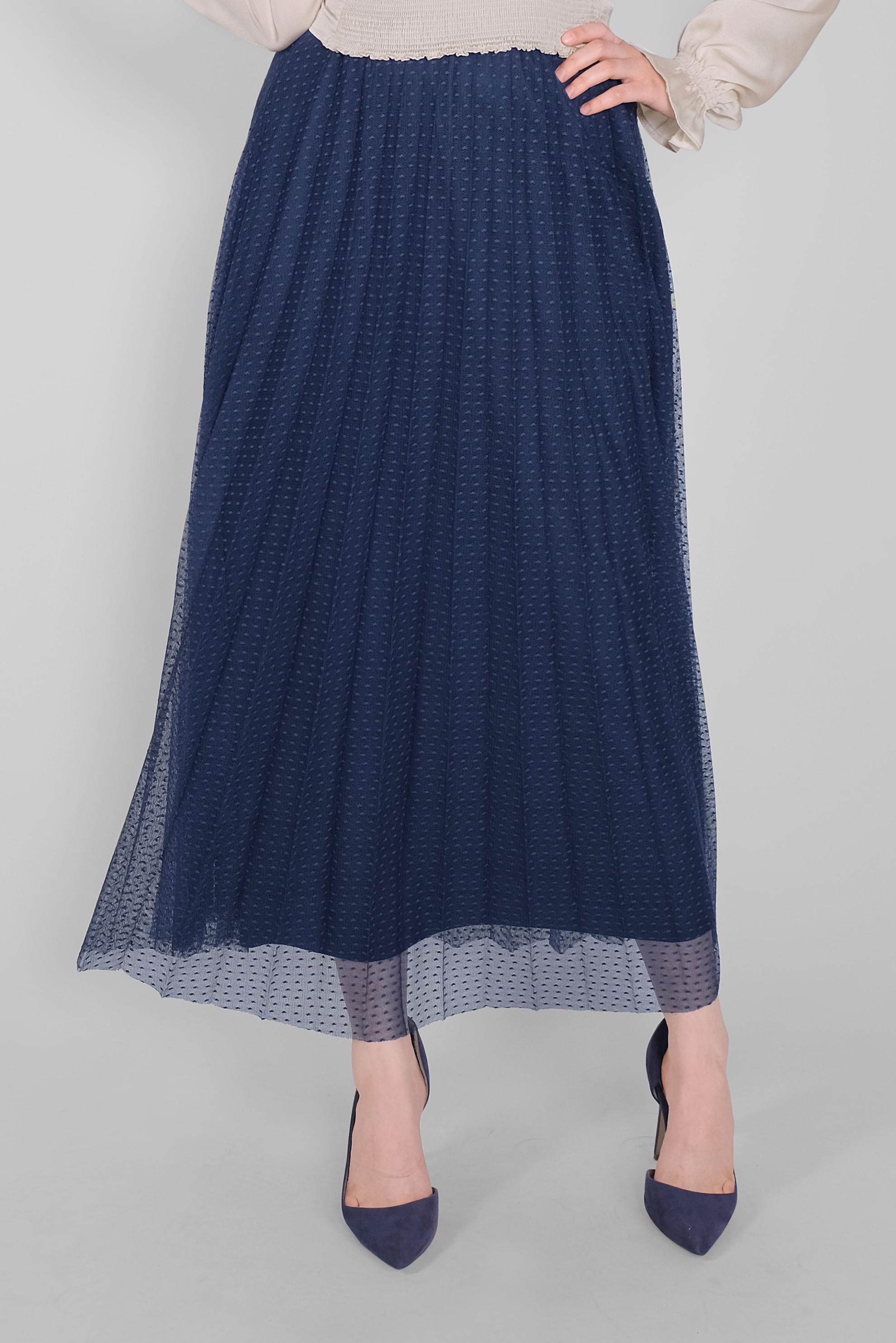 Tesettür giyim LACİVERT PİLİSELİ TÜL ETEK 60162 