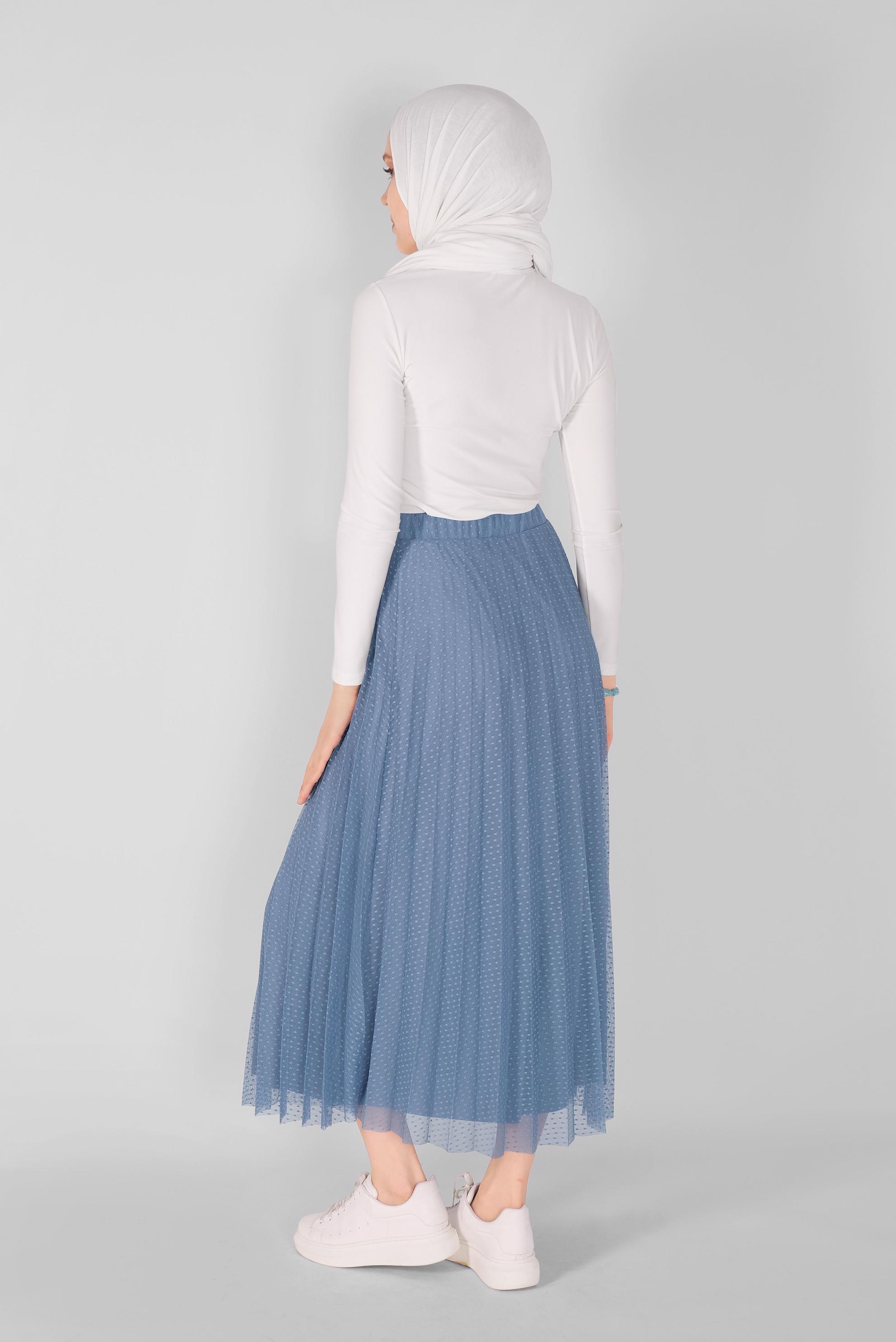 Tesettür giyim LACİVERT PİLİSELİ TÜL ETEK 60162 